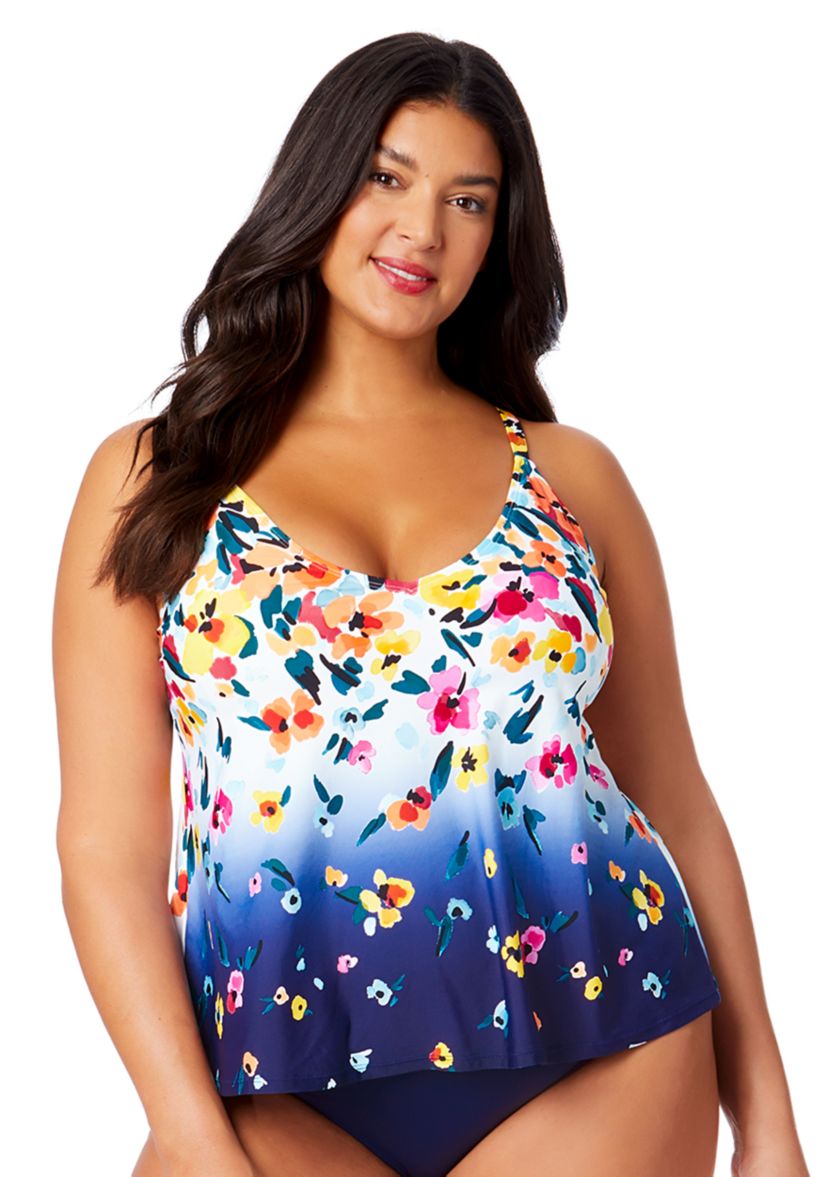 Plus Size Gradient Floral Tankini Swim Top 