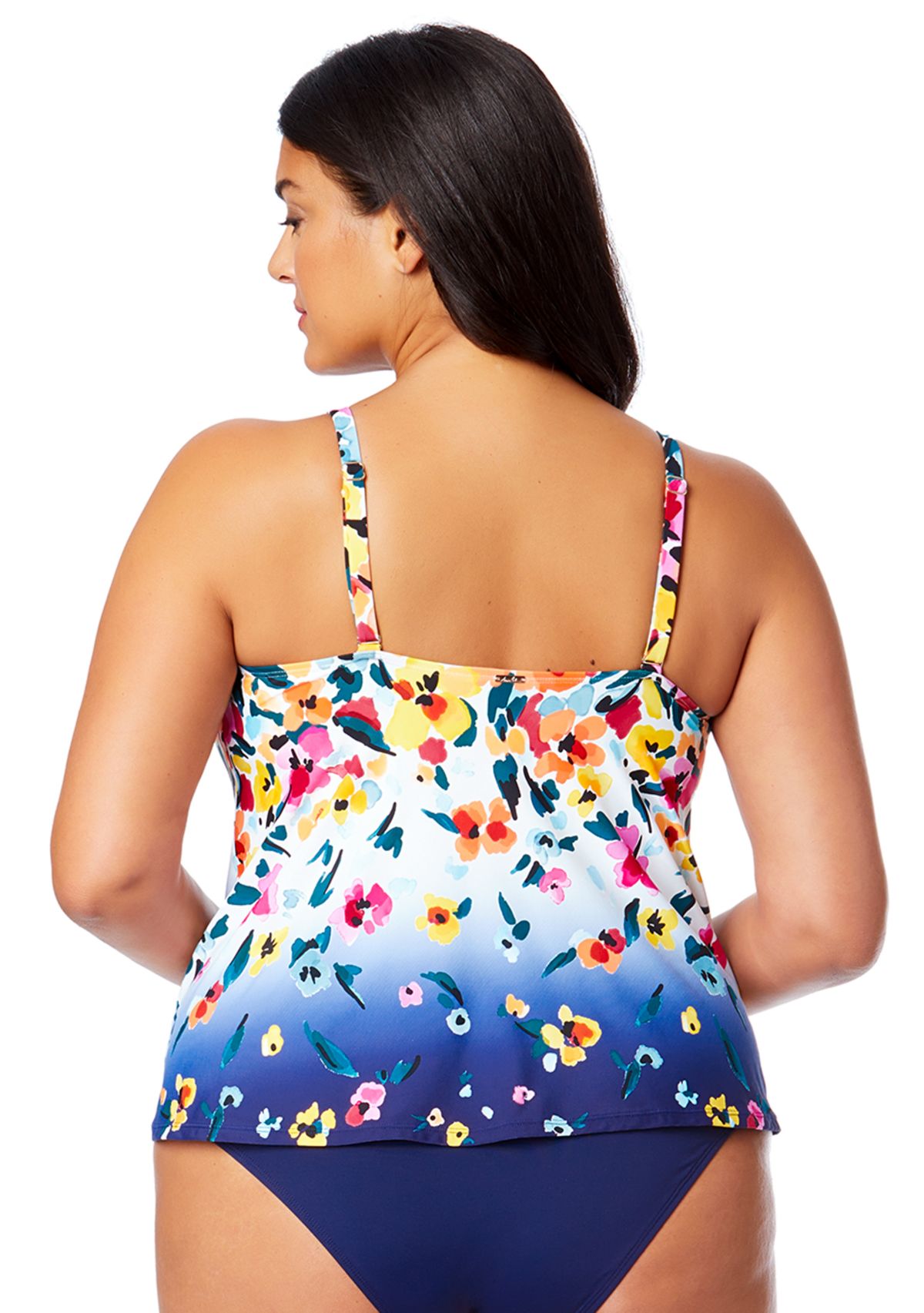 Plus Size Gradient Floral Tankini Swim Top 