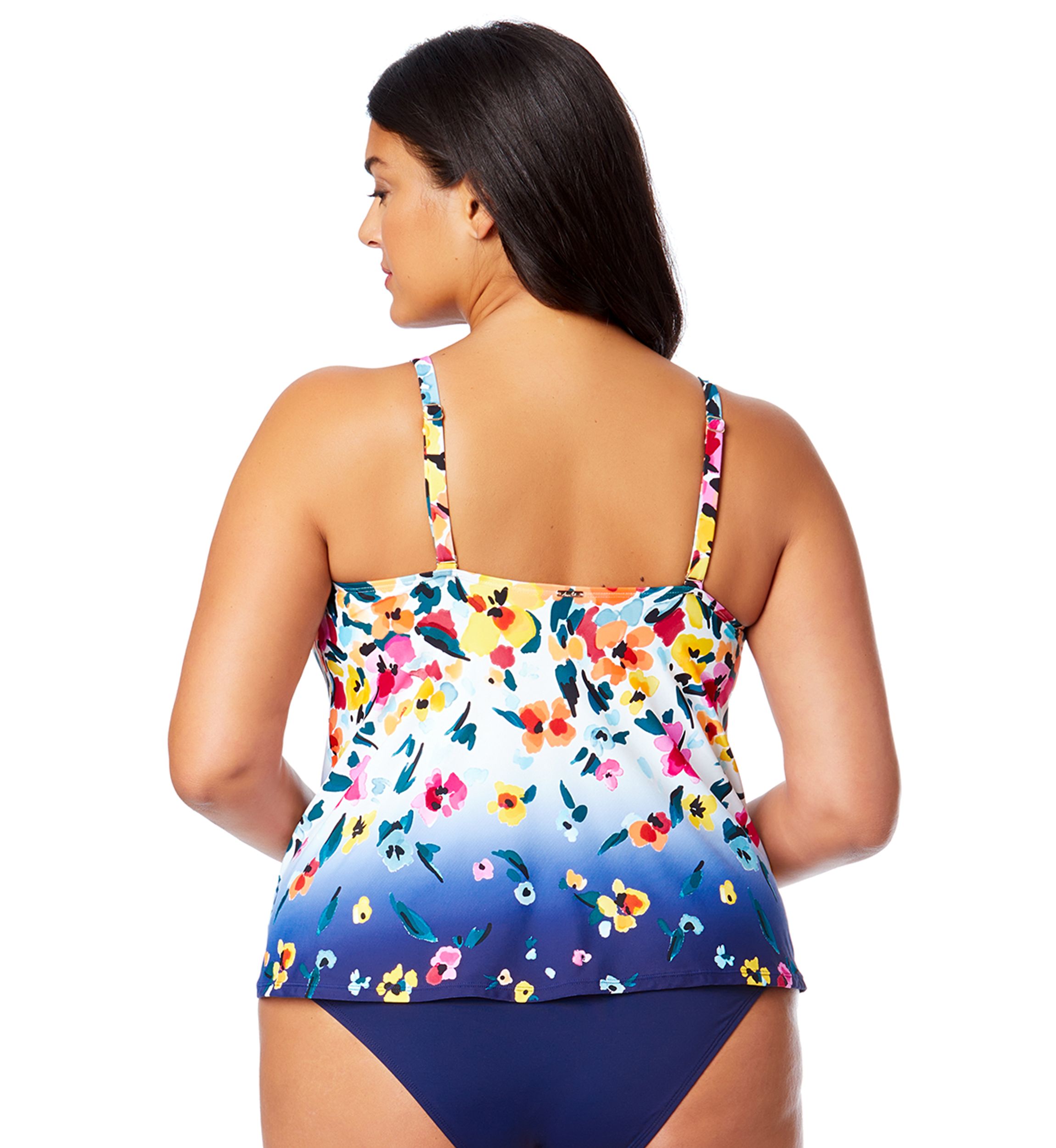 Plus Size Gradient Floral Tankini Swim Top 