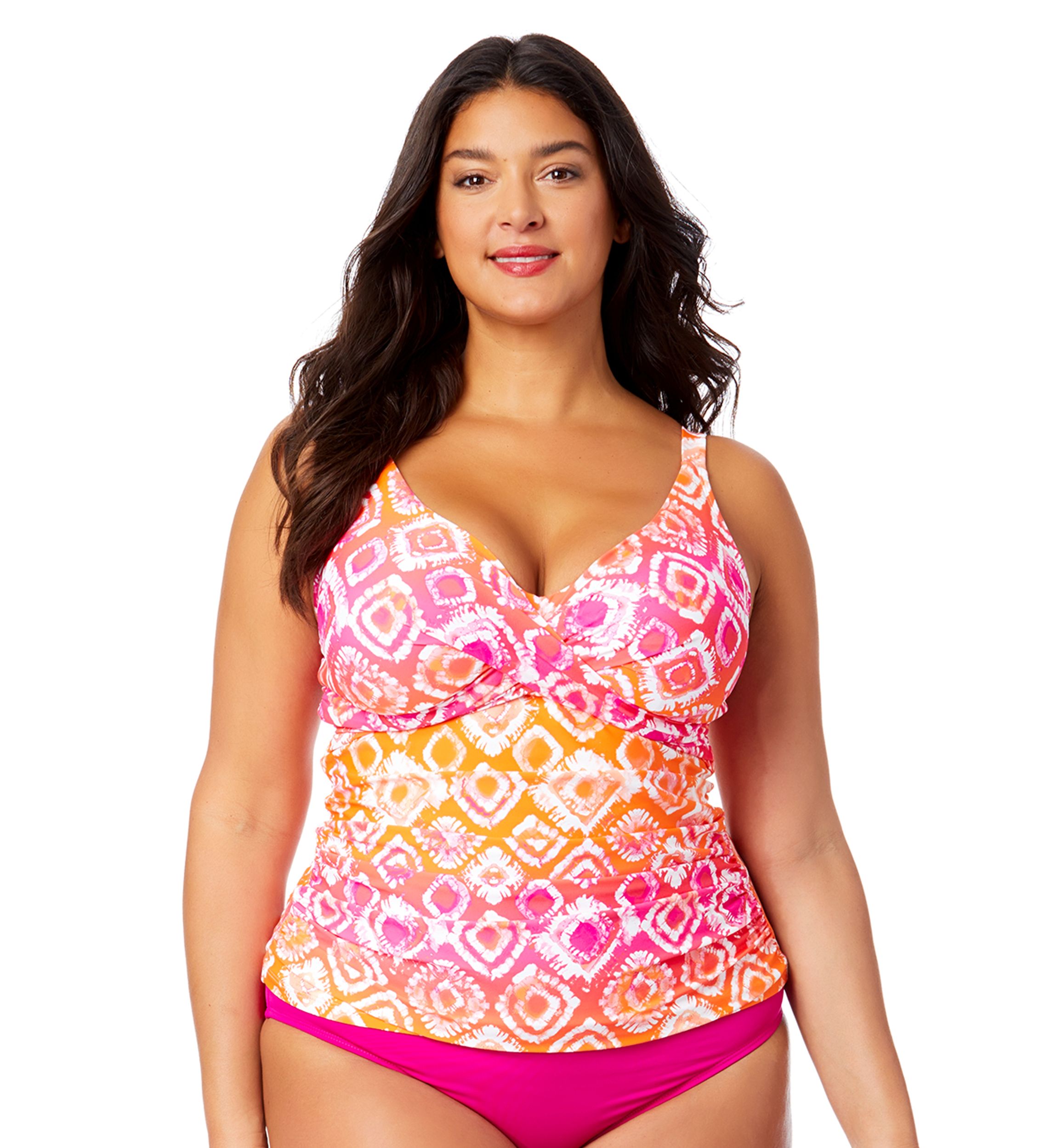 Plus Size Tie Dye Underwire Tankini Swim Top 