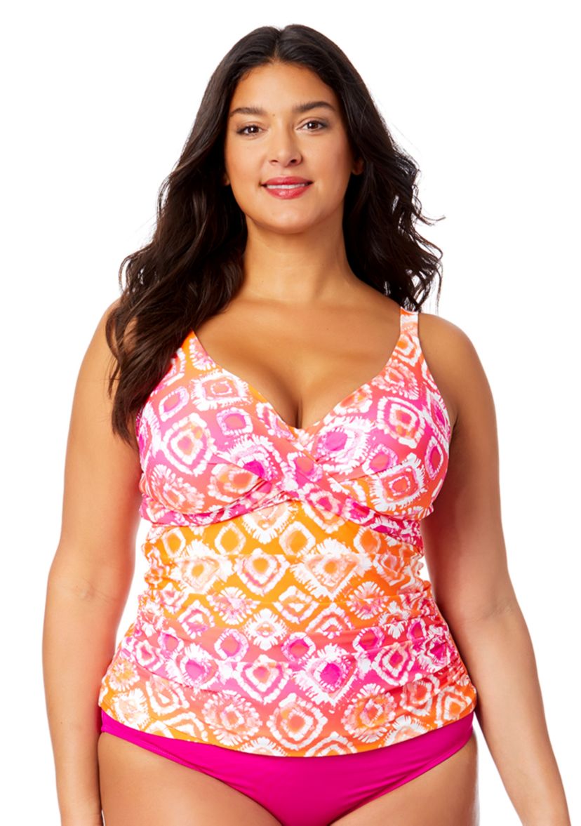 Plus Size Tie Dye Underwire Tankini Swim Top 