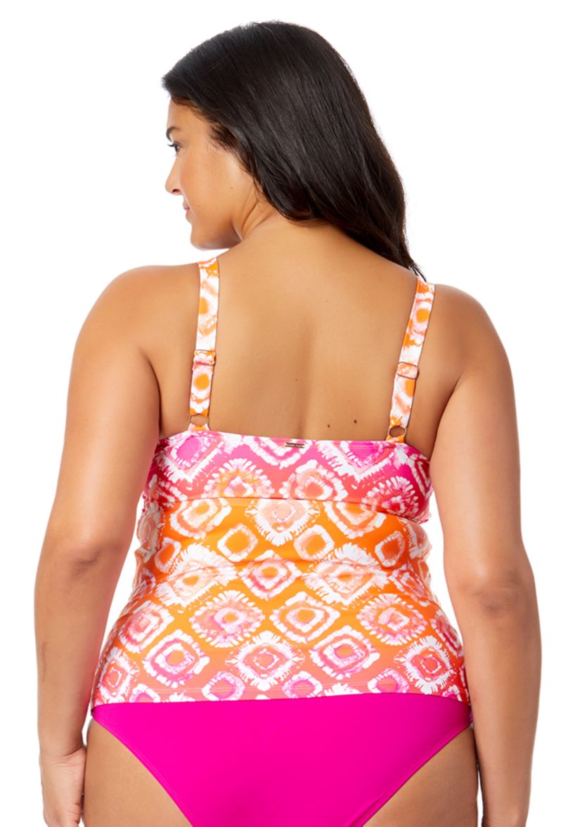 Plus Size Tie Dye Underwire Tankini Swim Top 