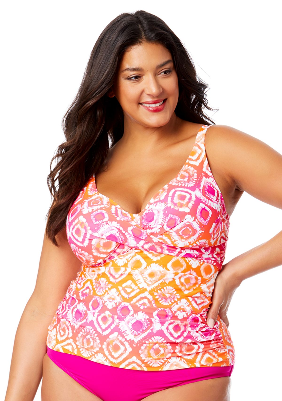 Plus Size Tie Dye Underwire Tankini Swim Top 