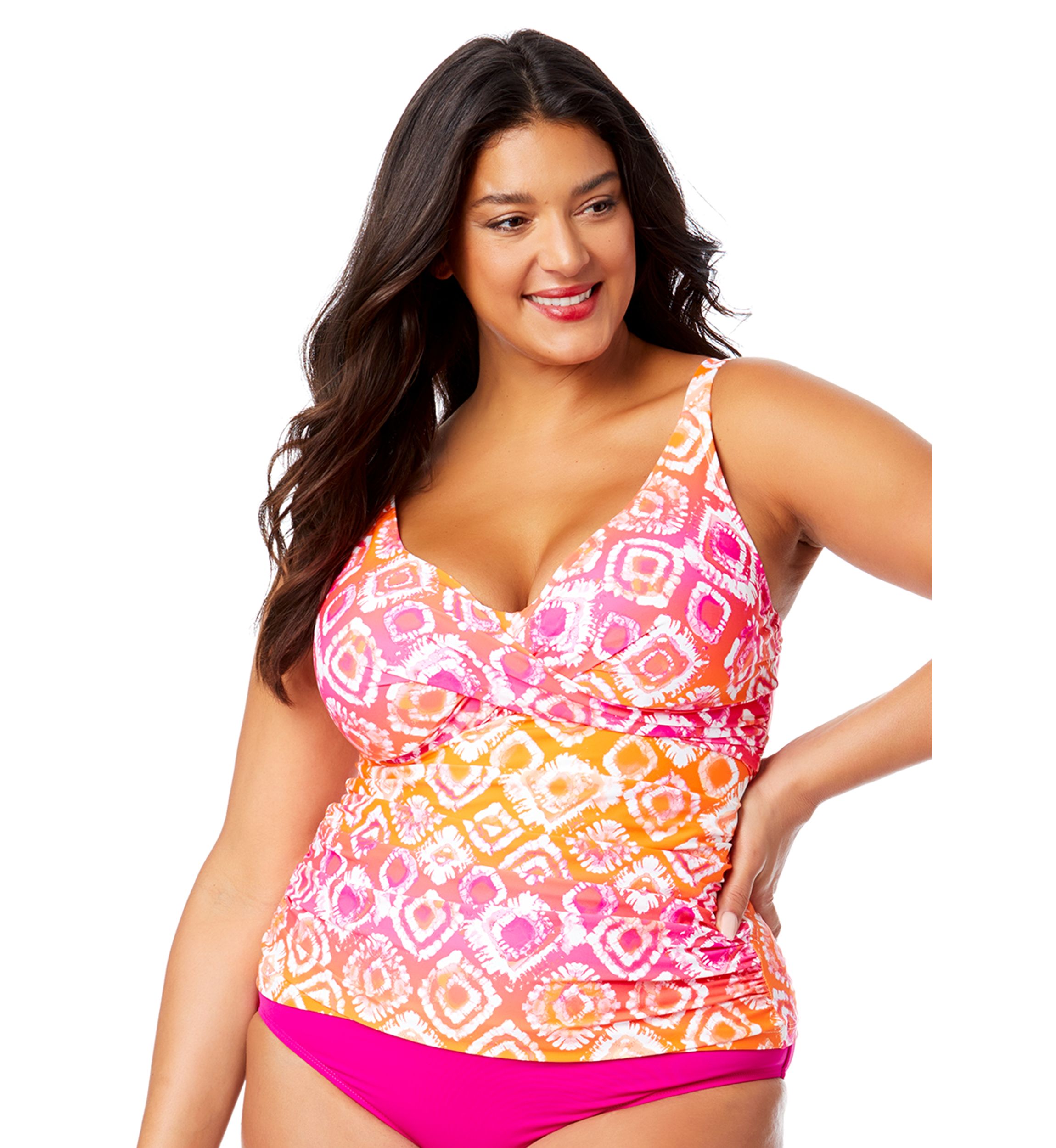 Plus Size Tie Dye Underwire Tankini Swim Top 