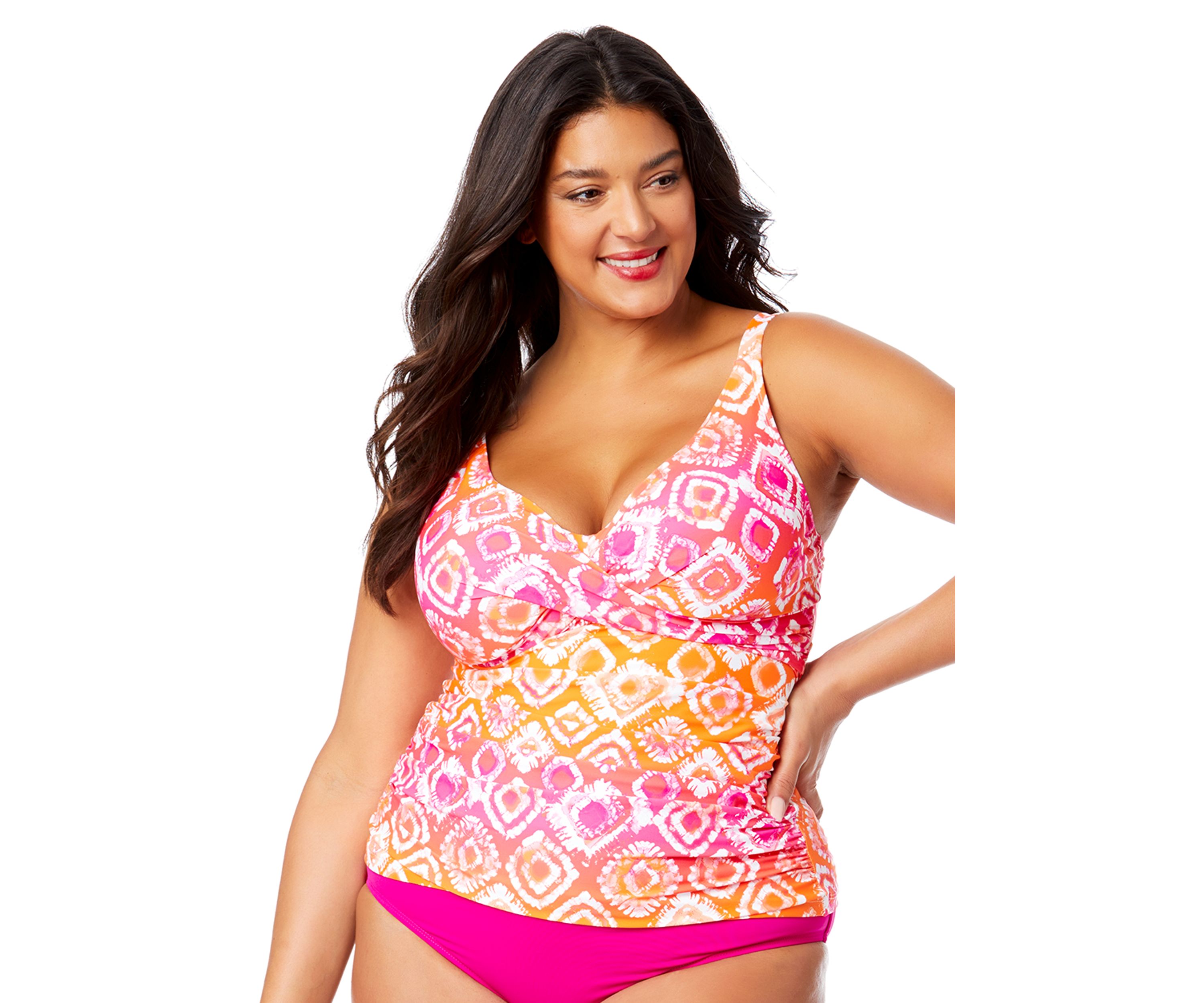 Plus Size Tie Dye Underwire Tankini Swim Top 