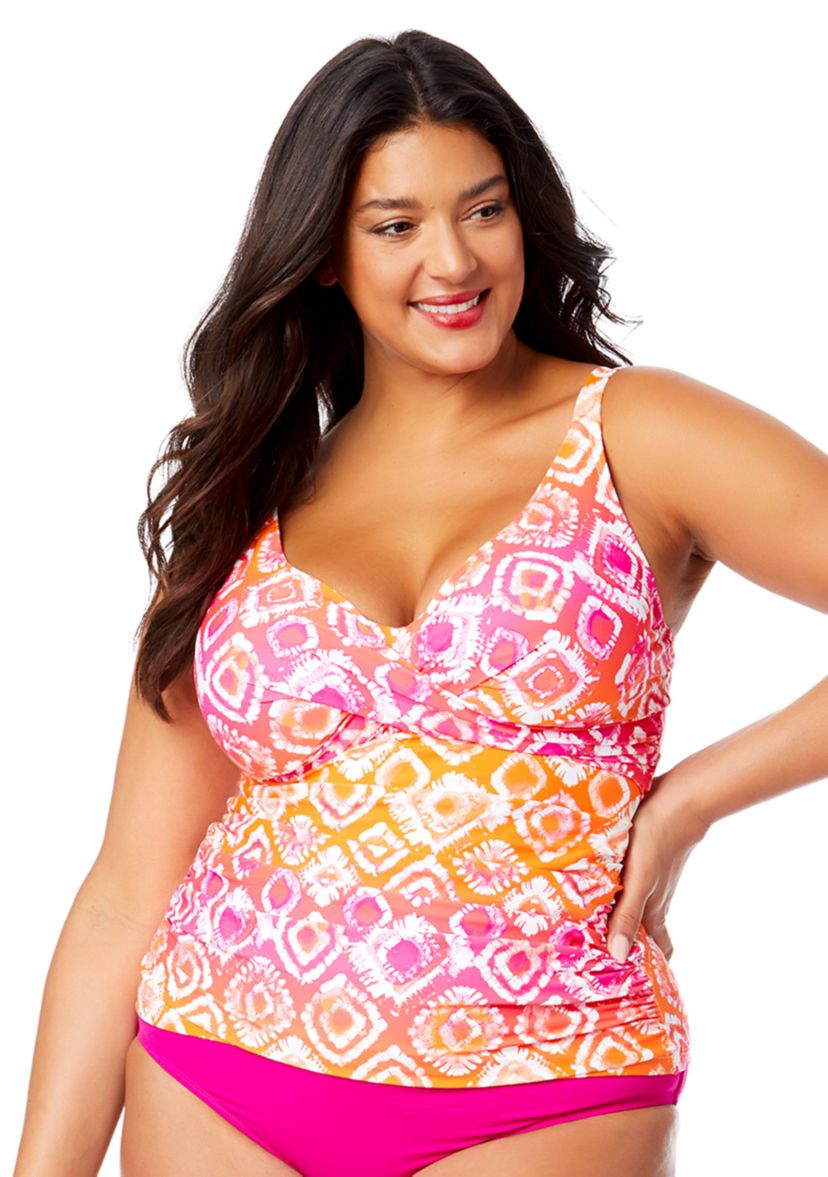 Plus Size Tie Dye Underwire Tankini Swim Top 