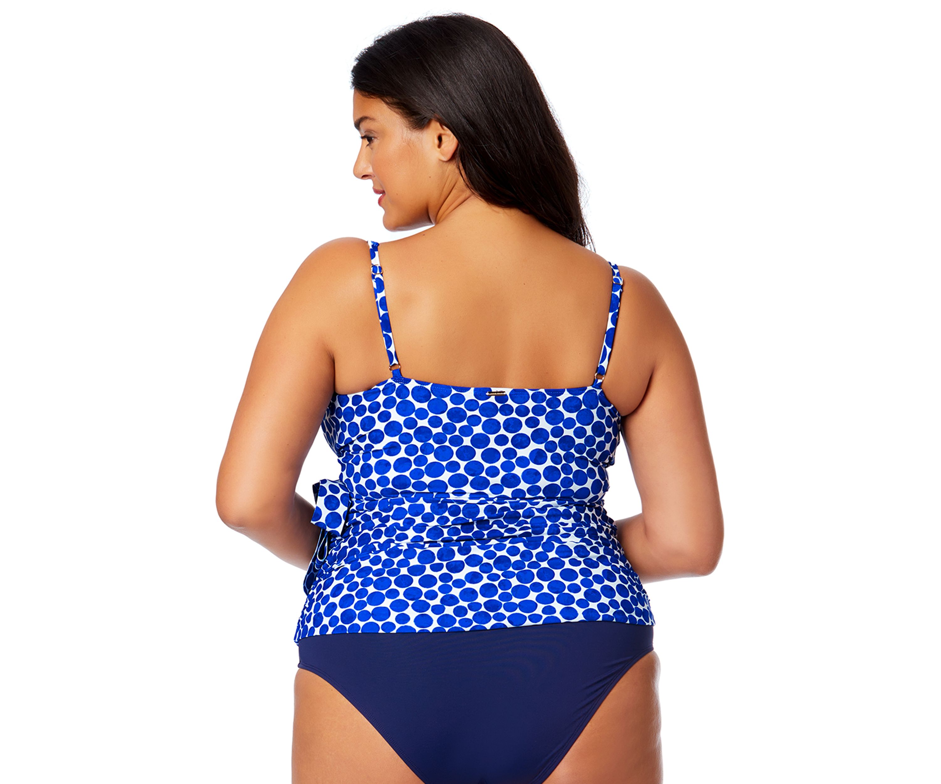 Plus Size Denim Dot Wrap Tie Tankini Swim Top 