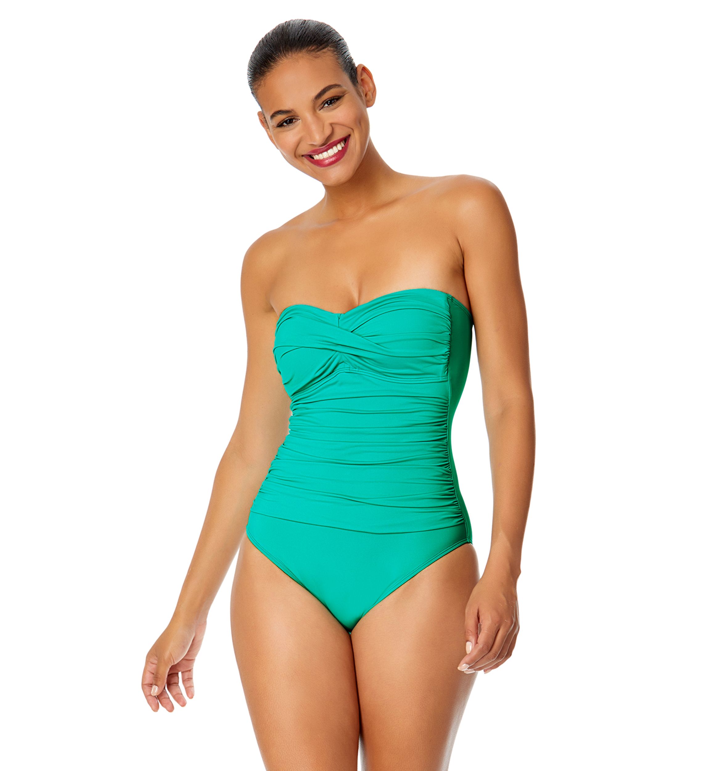 Live in Color Shirred Bandeau One Piece Swimsuit 