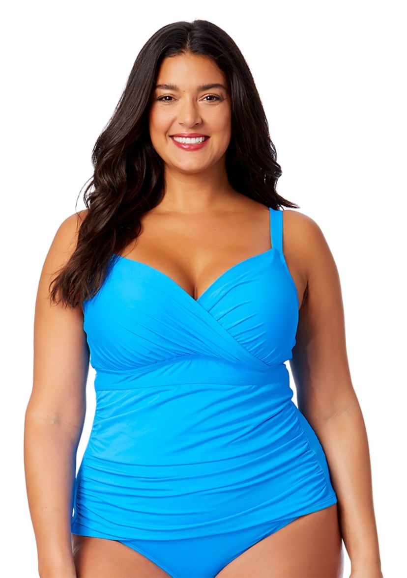 Plus Size Solid Underwire Twist Tankini Swim Top 