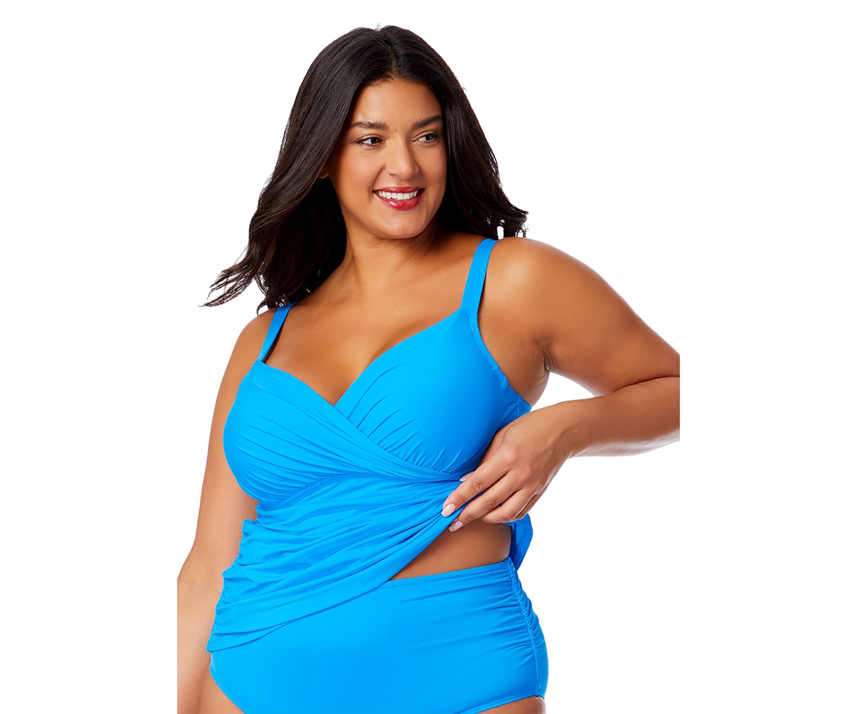 Plus Size Solid Underwire Twist Tankini Swim Top 