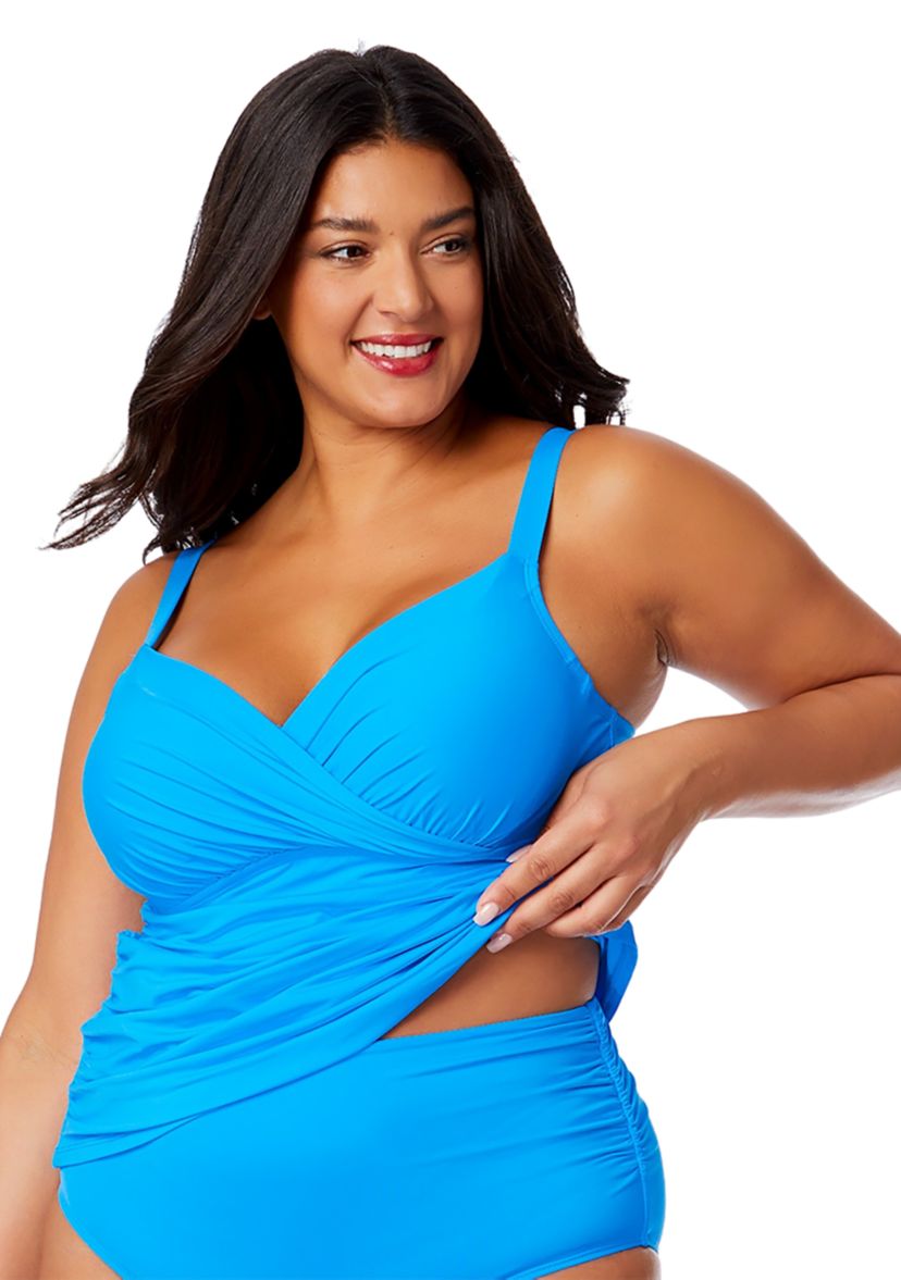 Plus Size Solid Underwire Twist Tankini Swim Top 