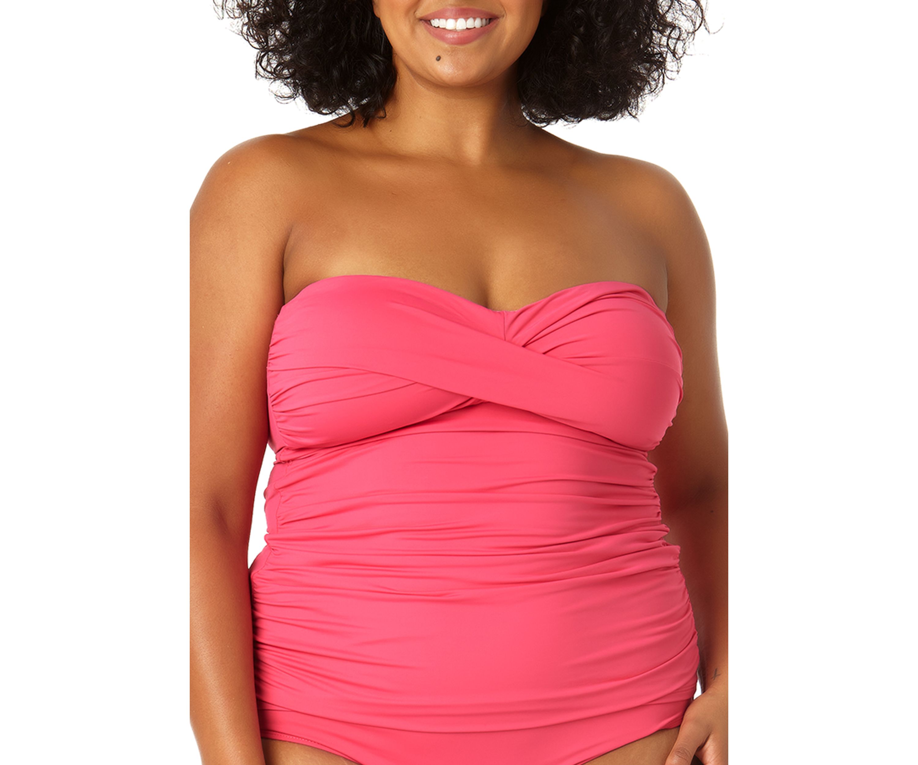 Plus Size Twist Front Shirred Swim Bandeaukini