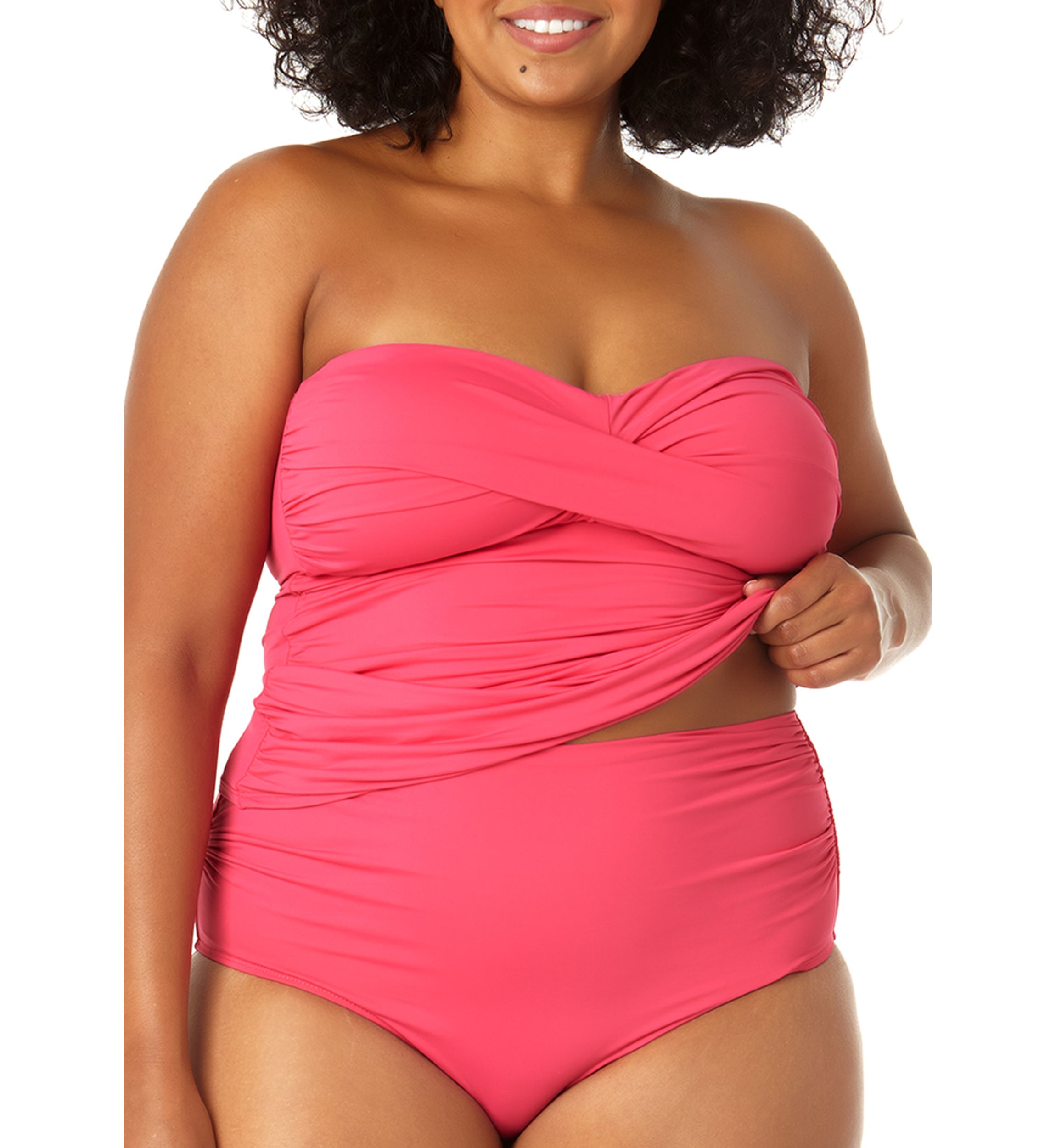 Plus Size Twist Front Shirred Swim Bandeaukini