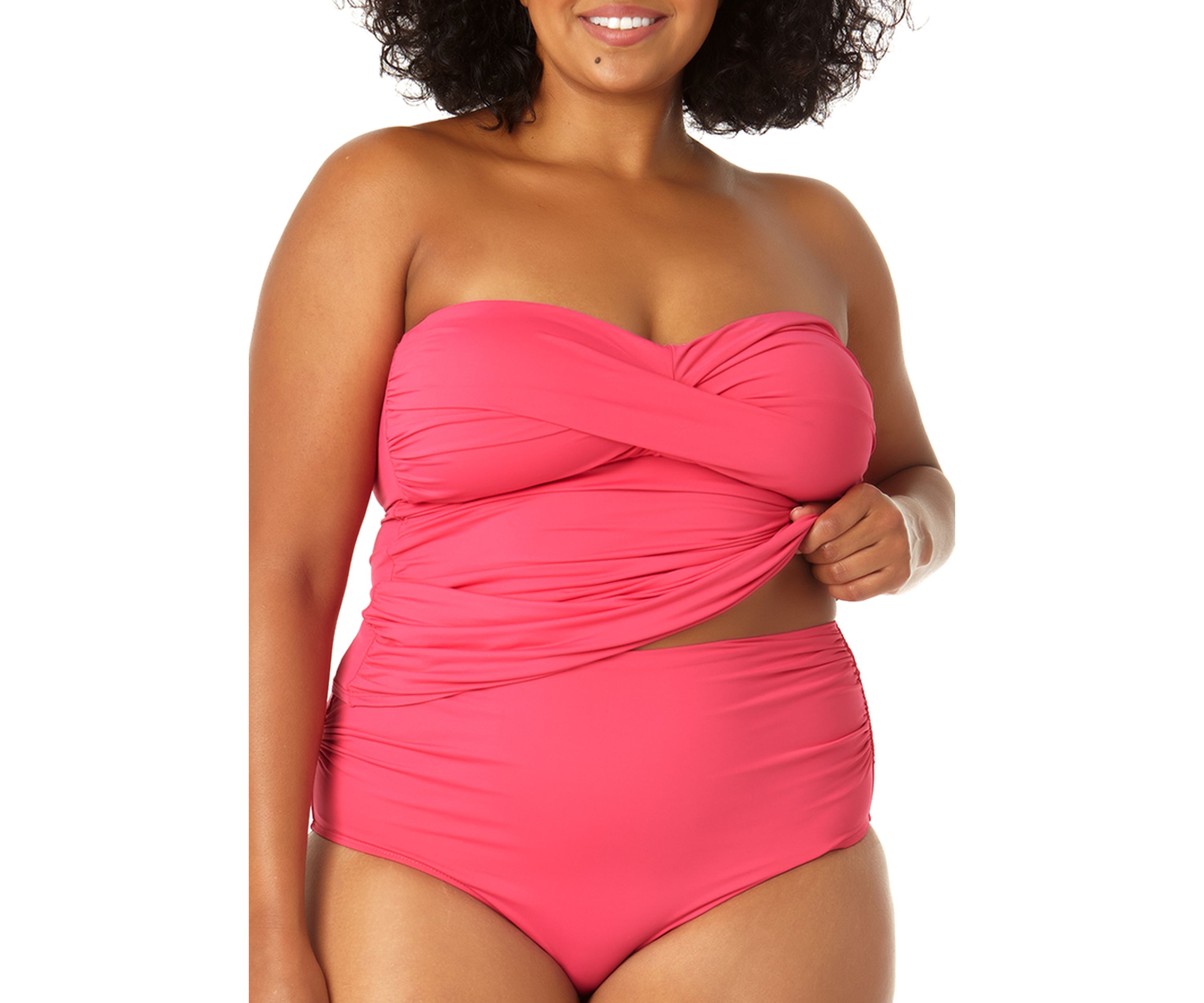 Plus Size Twist Front Shirred Swim Bandeaukini