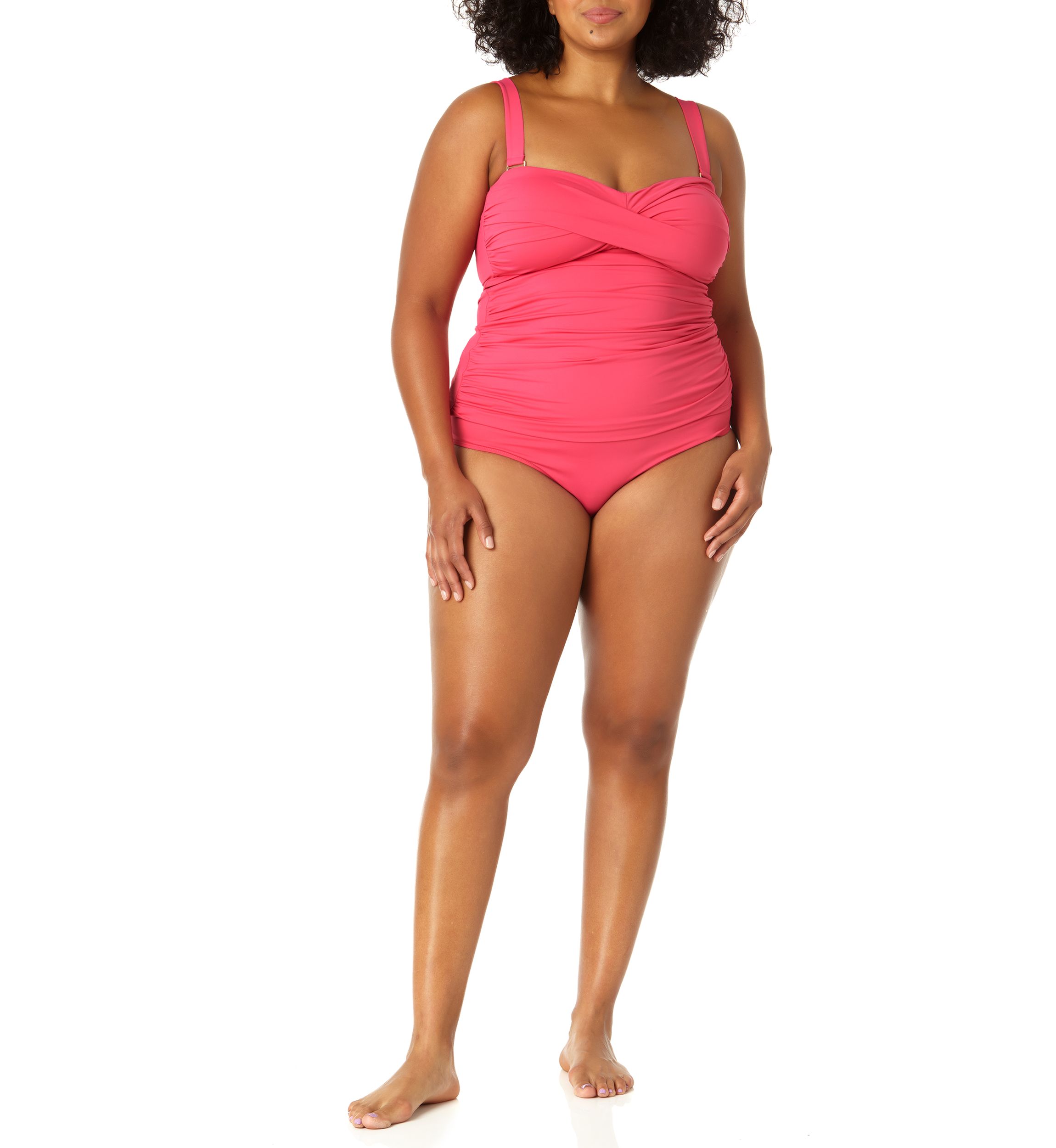 Plus Size Twist Front Shirred Swim Bandeaukini