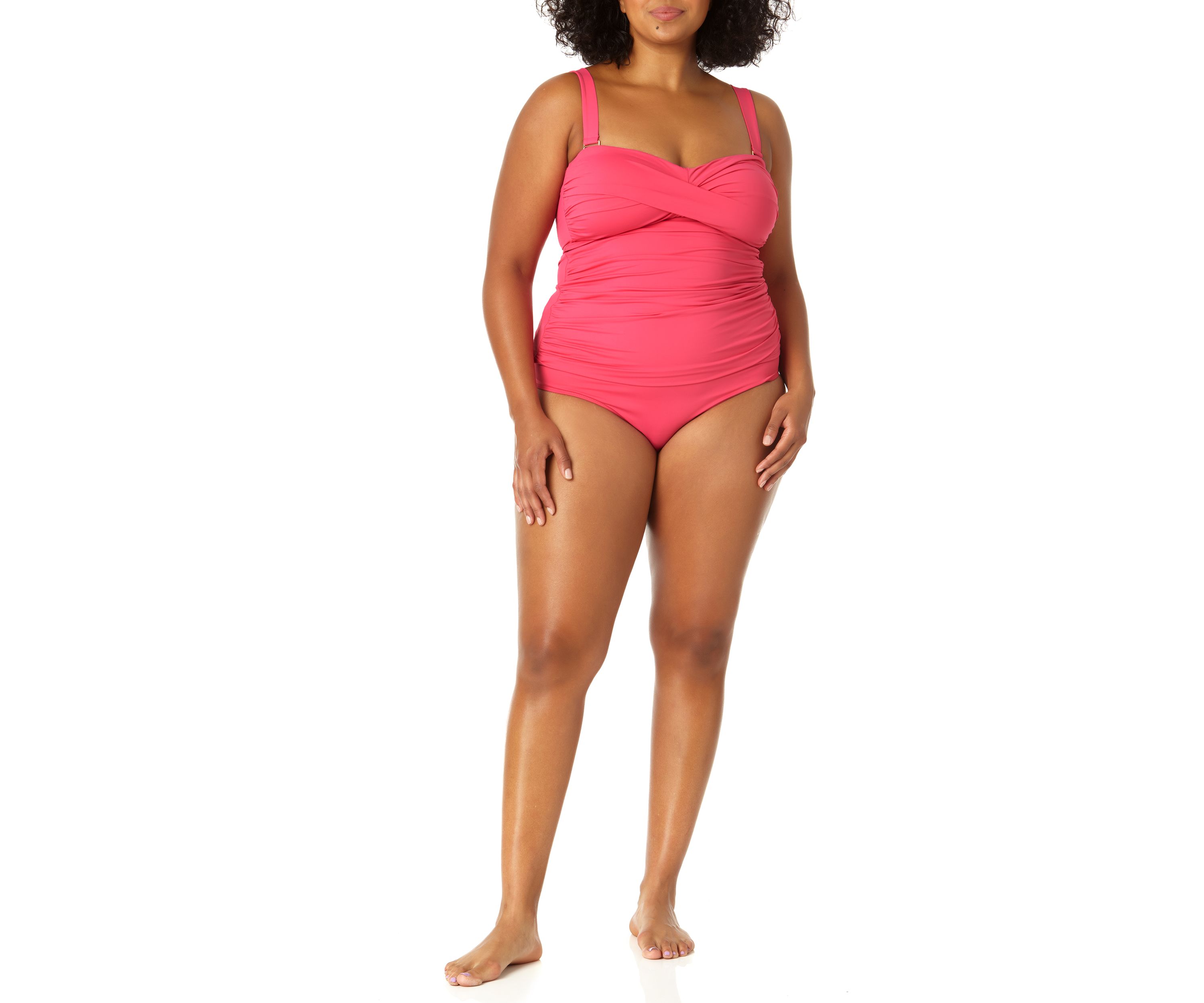 Plus Size Twist Front Shirred Swim Bandeaukini