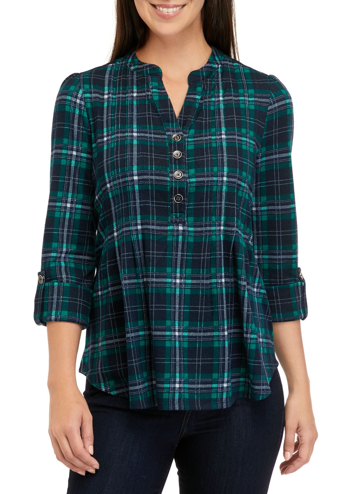 Womens 3/4 Sleeve Henley Hacci Top