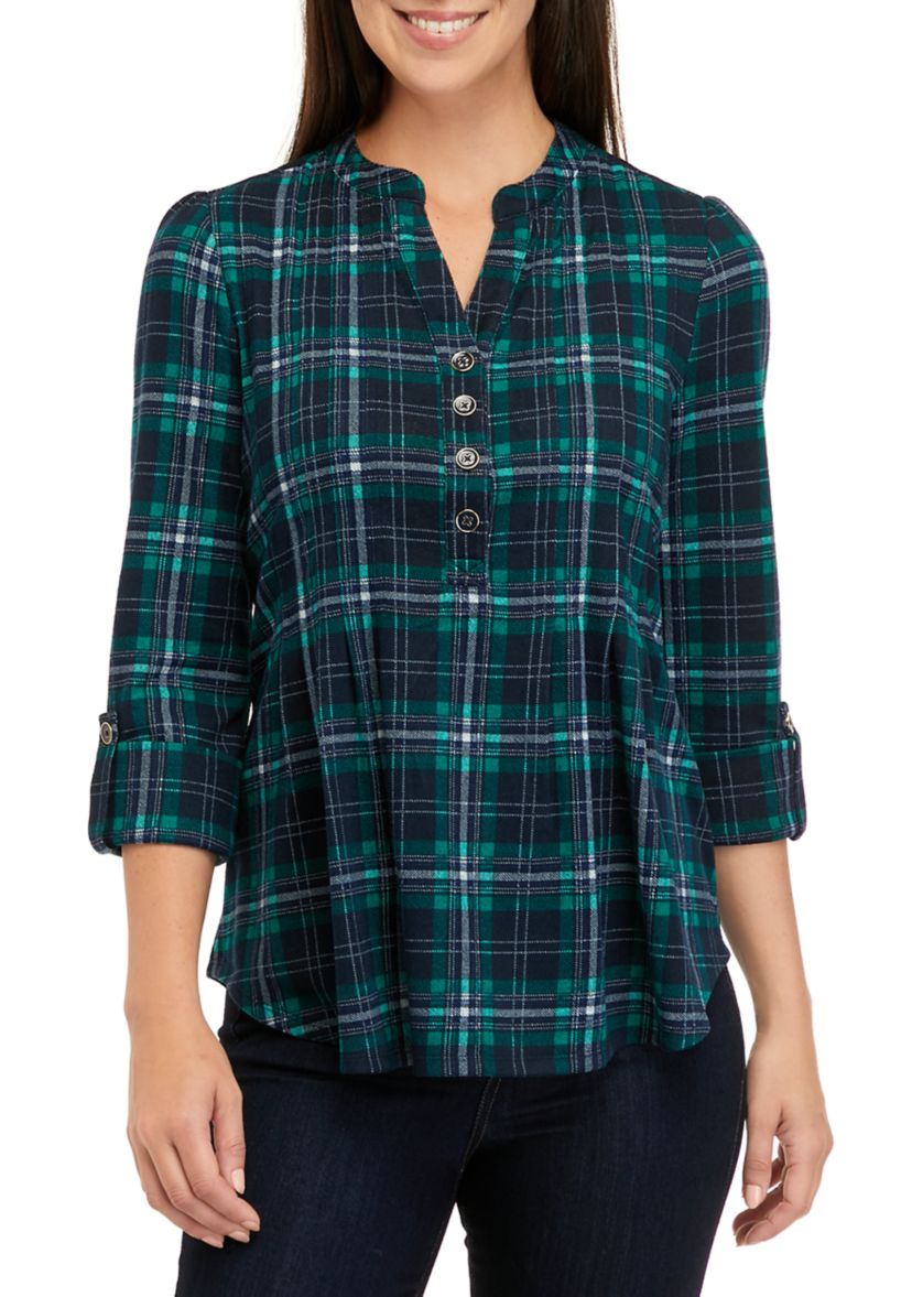 Womens 3/4 Sleeve Henley Hacci Top