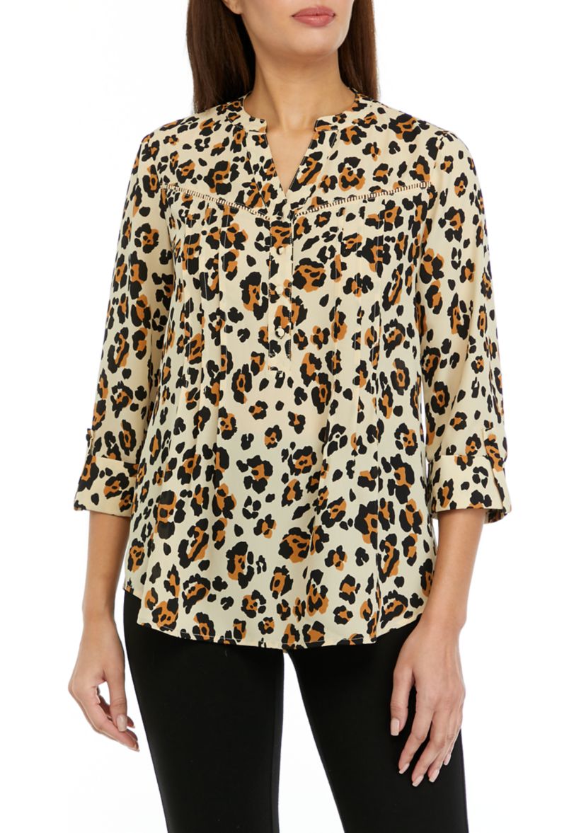 Womens Animal Print Woven Top