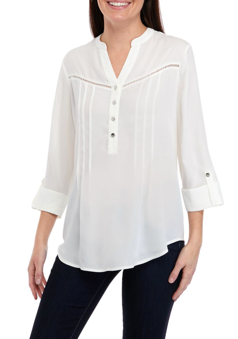 Womens Roll Tab Dobby Henley Shirt