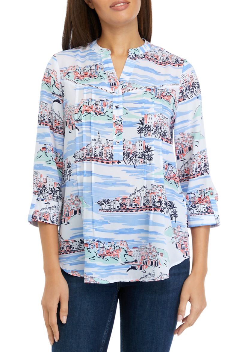 Womens 3/4 Sleeve Dobby Woven Shirt