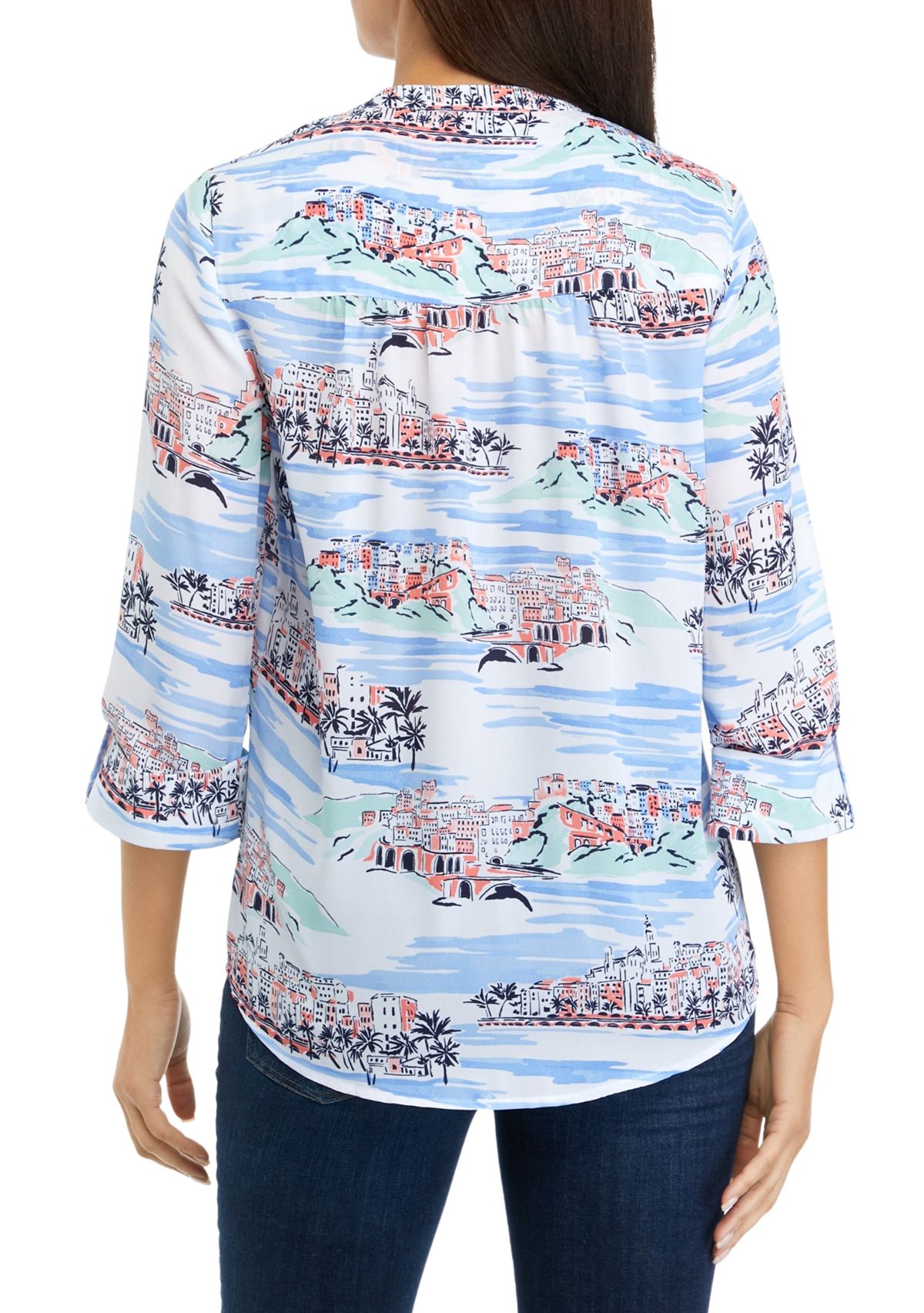 Womens 3/4 Sleeve Dobby Woven Shirt