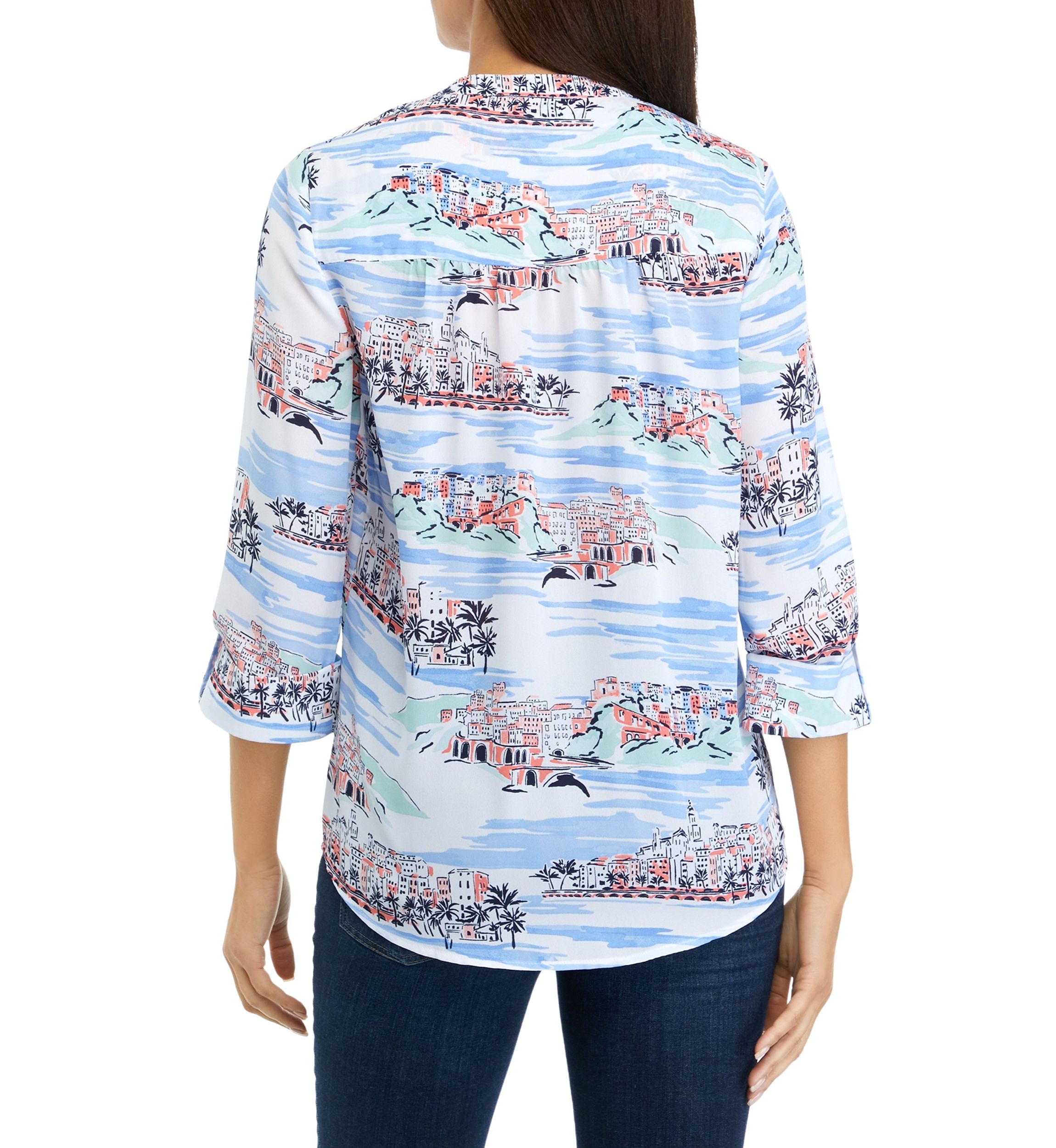 Womens 3/4 Sleeve Dobby Woven Shirt