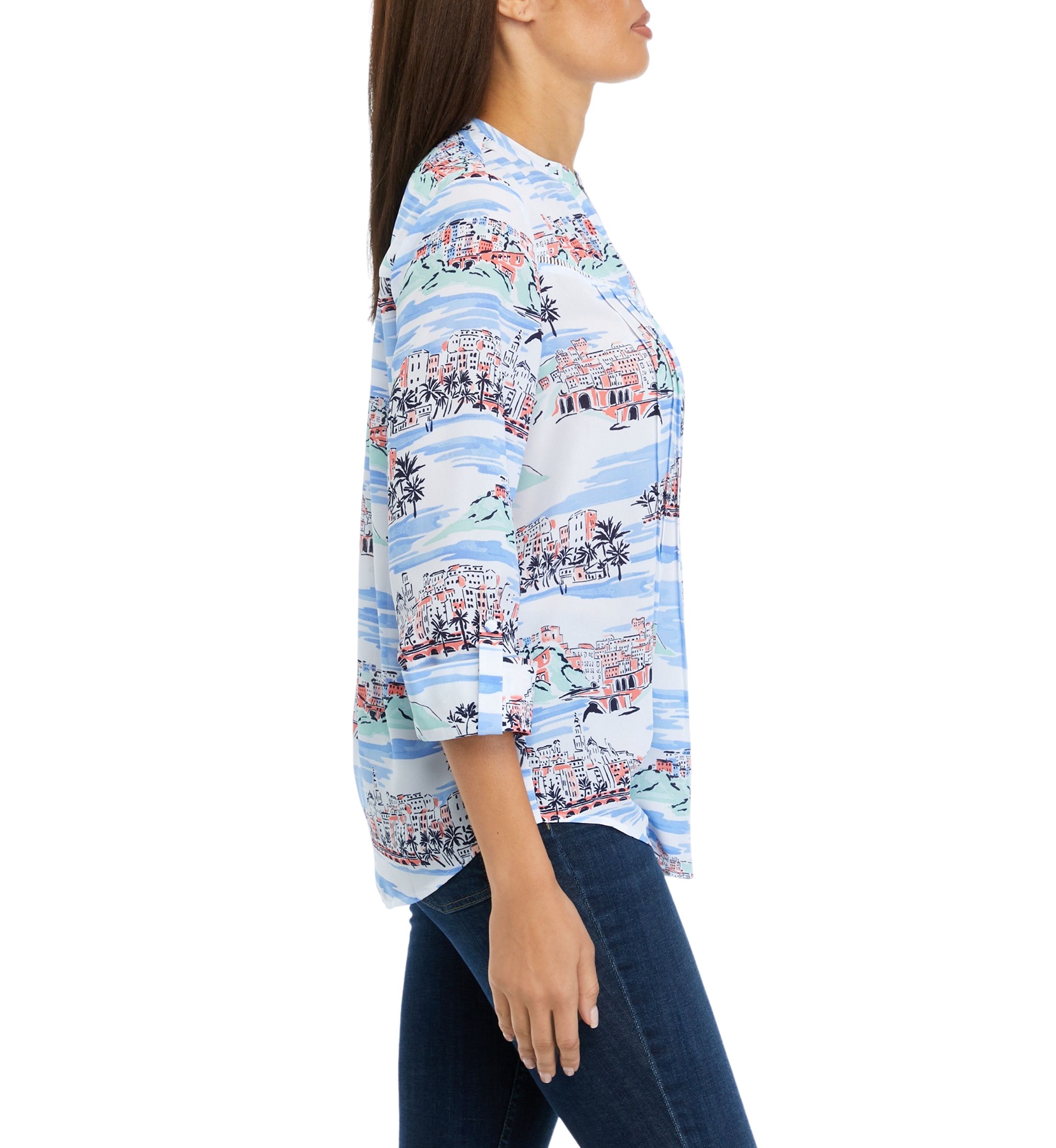 Womens 3/4 Sleeve Dobby Woven Shirt