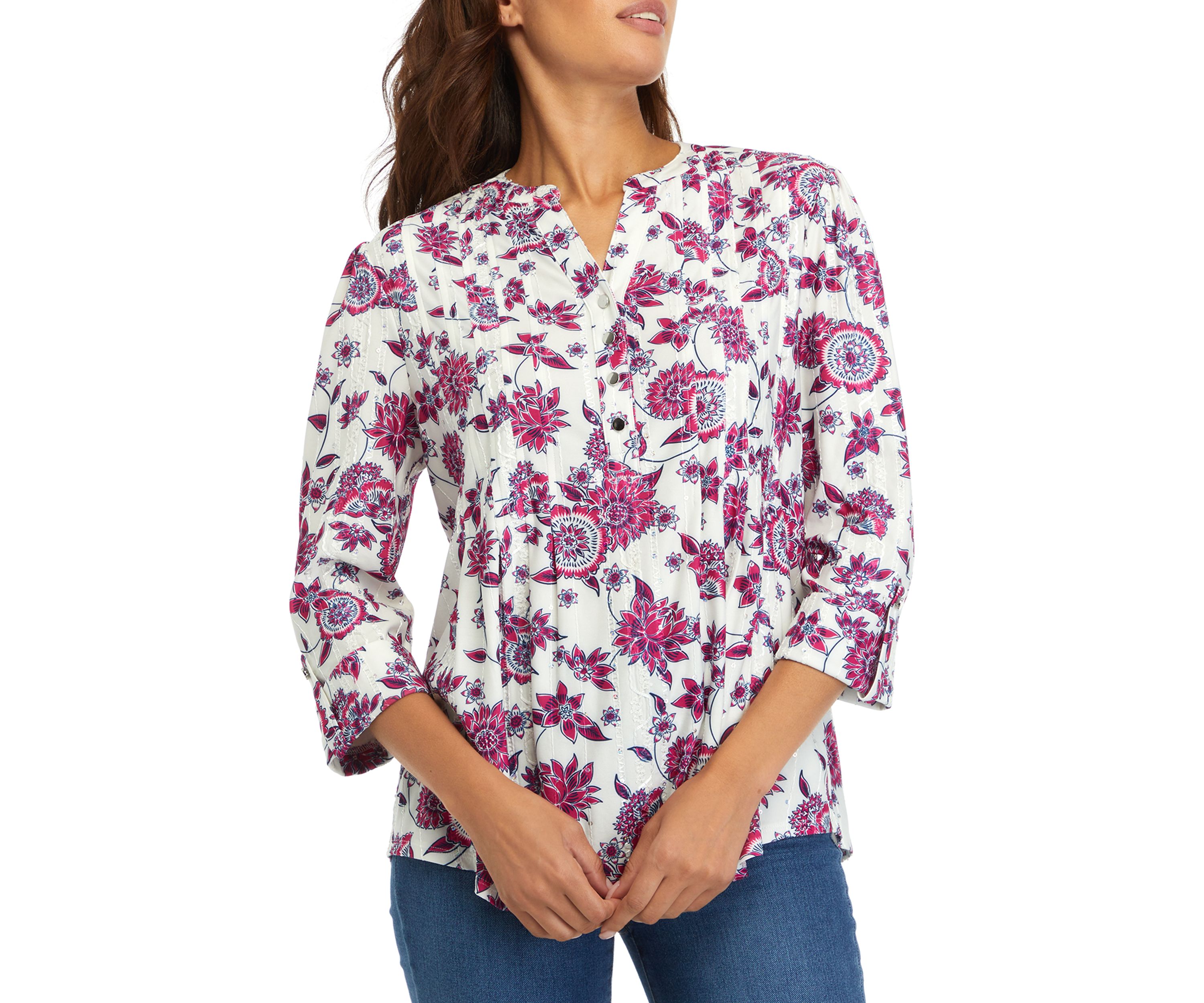 Womens Floral Henley Shirt