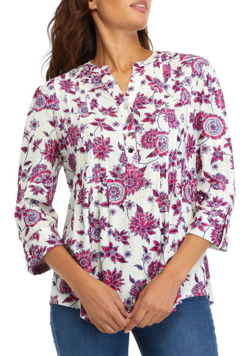 Womens Floral Henley Shirt