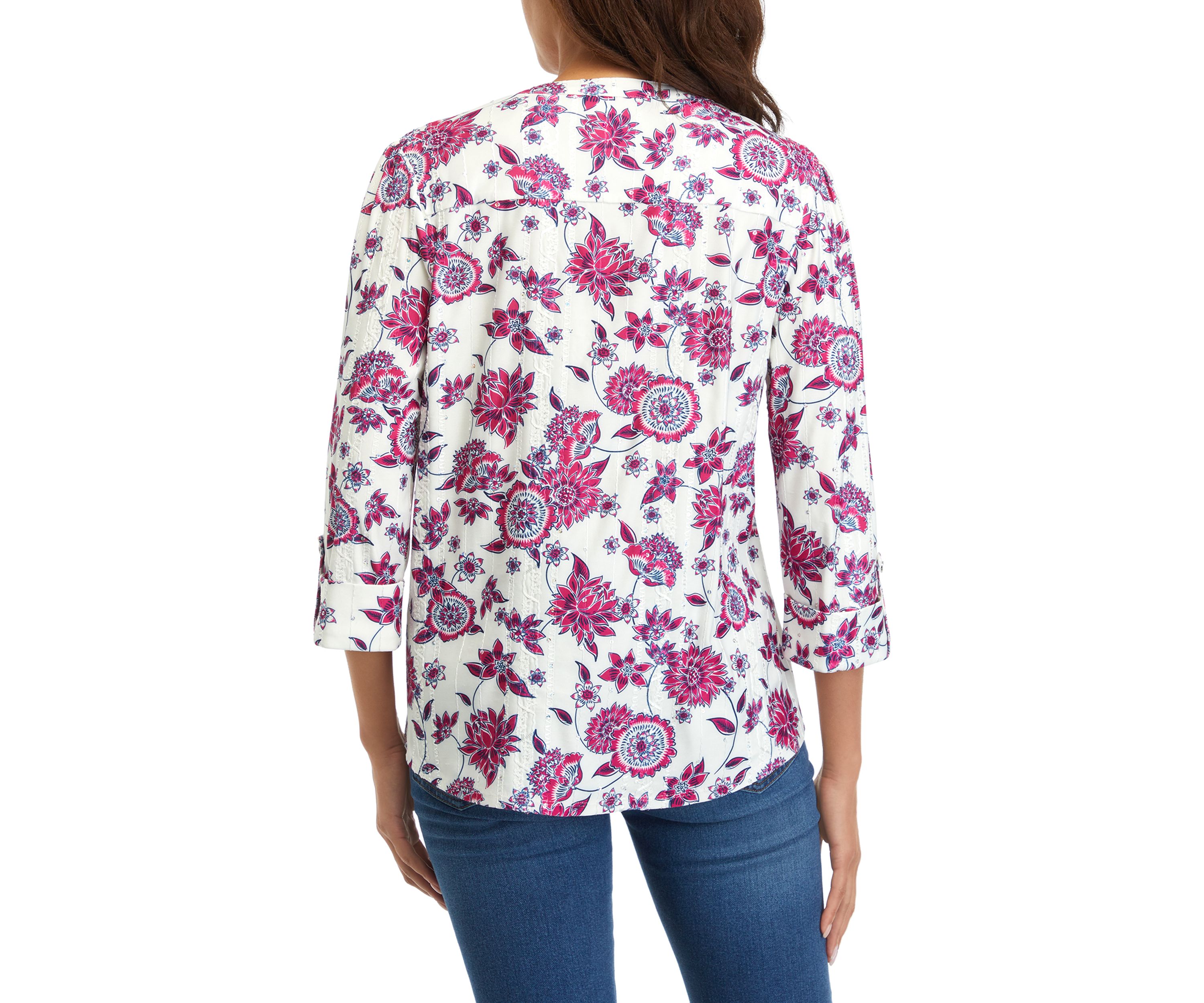 Womens Floral Henley Shirt