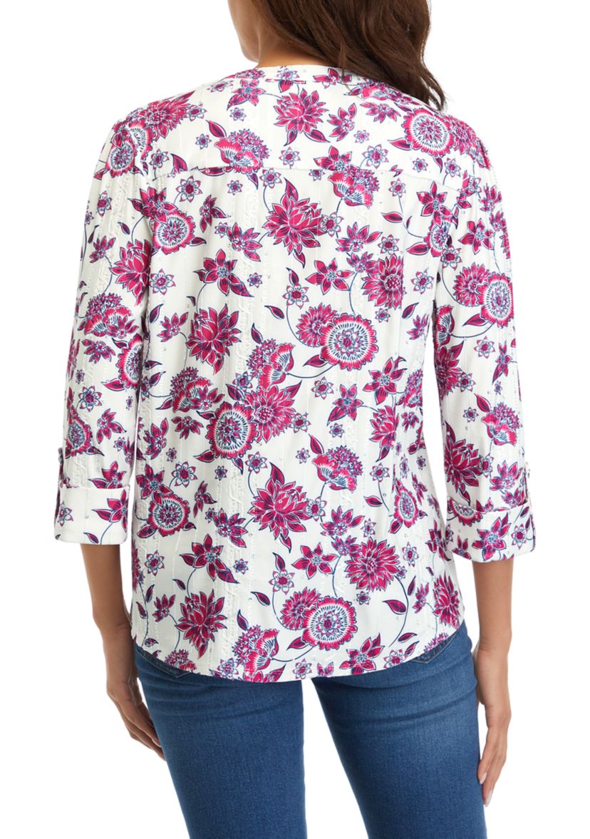 Womens Floral Henley Shirt