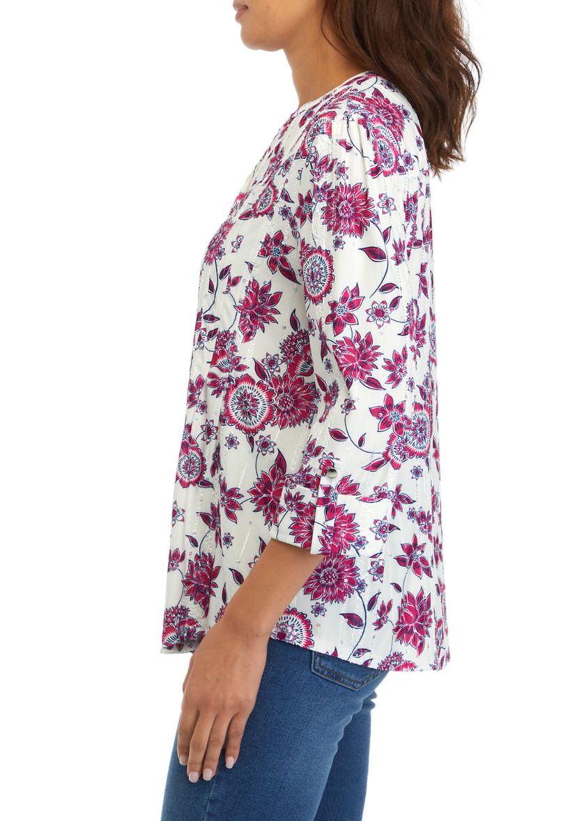 Womens Floral Henley Shirt