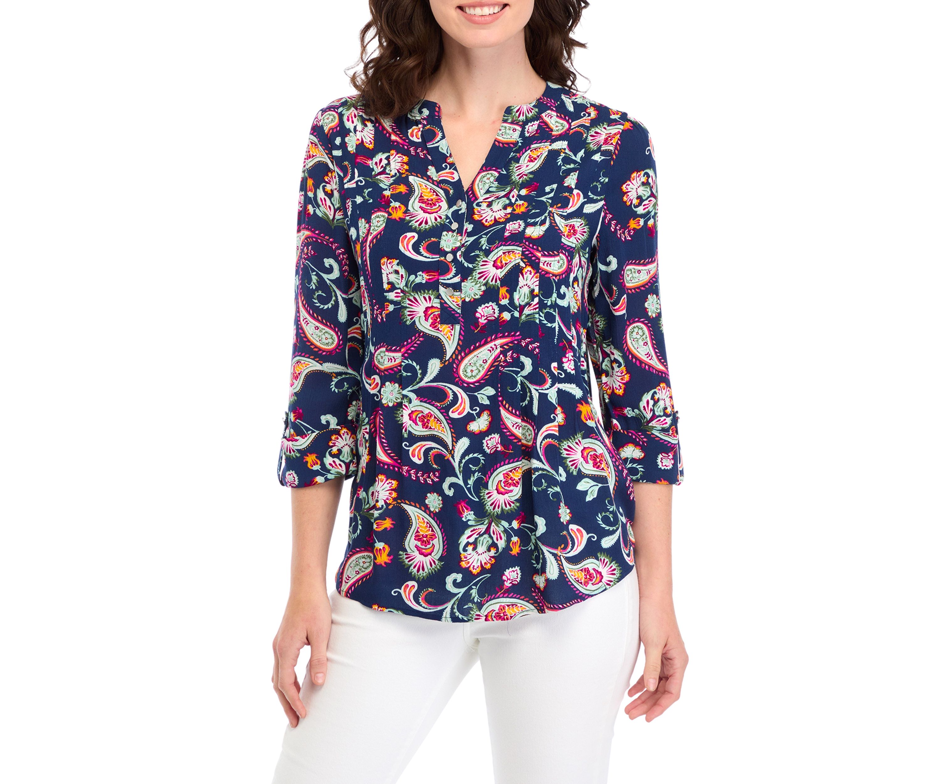 Womens 3/4 Sleeve Henley Shirt 