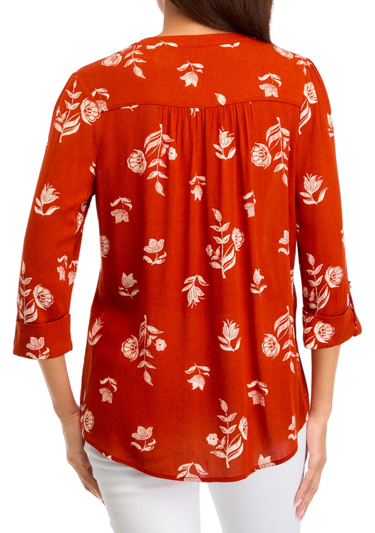 Womens 3/4 Sleeve Split Neck Printed Top