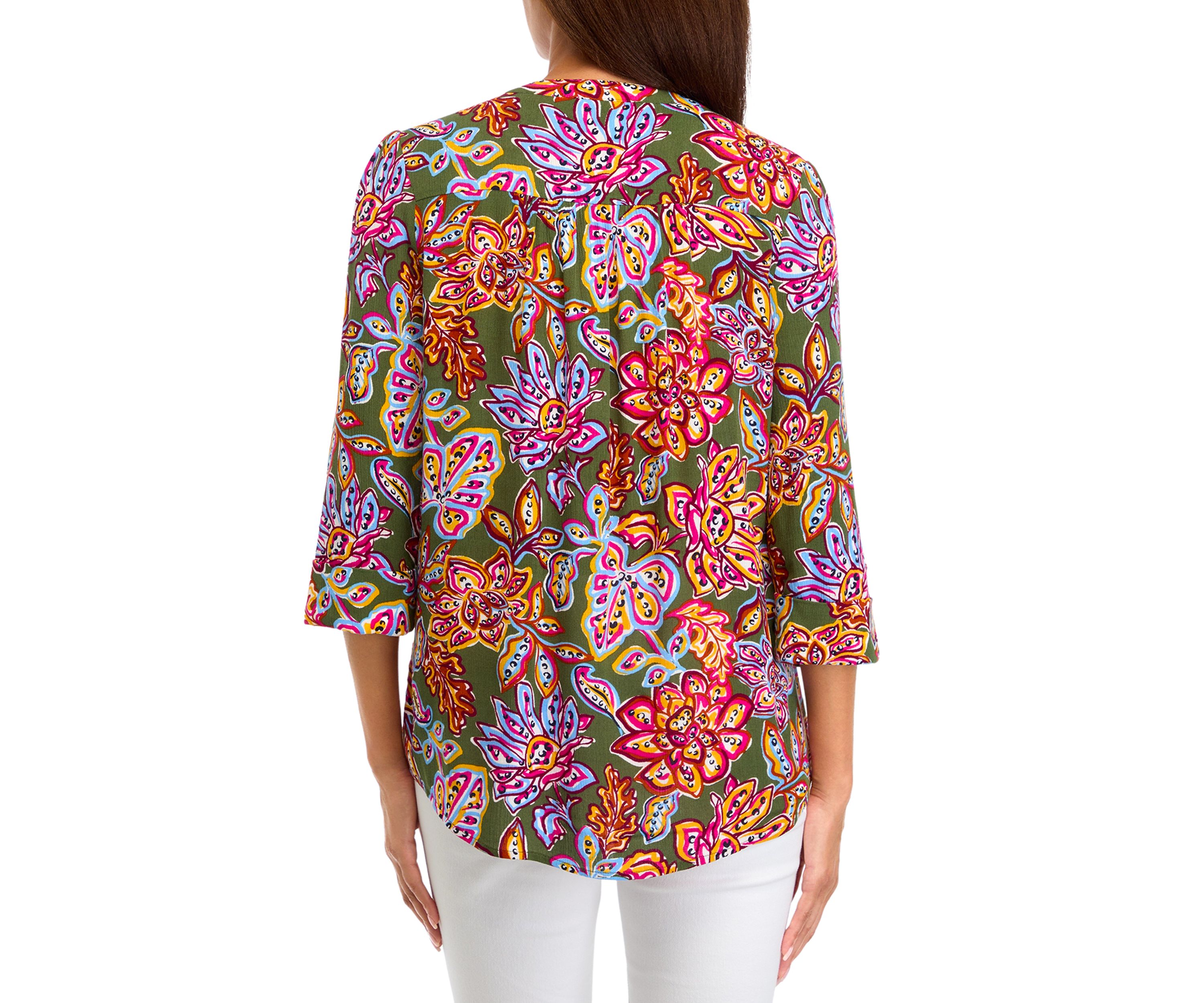 Womens 3/4 Sleeve Printed Henley Shirt 