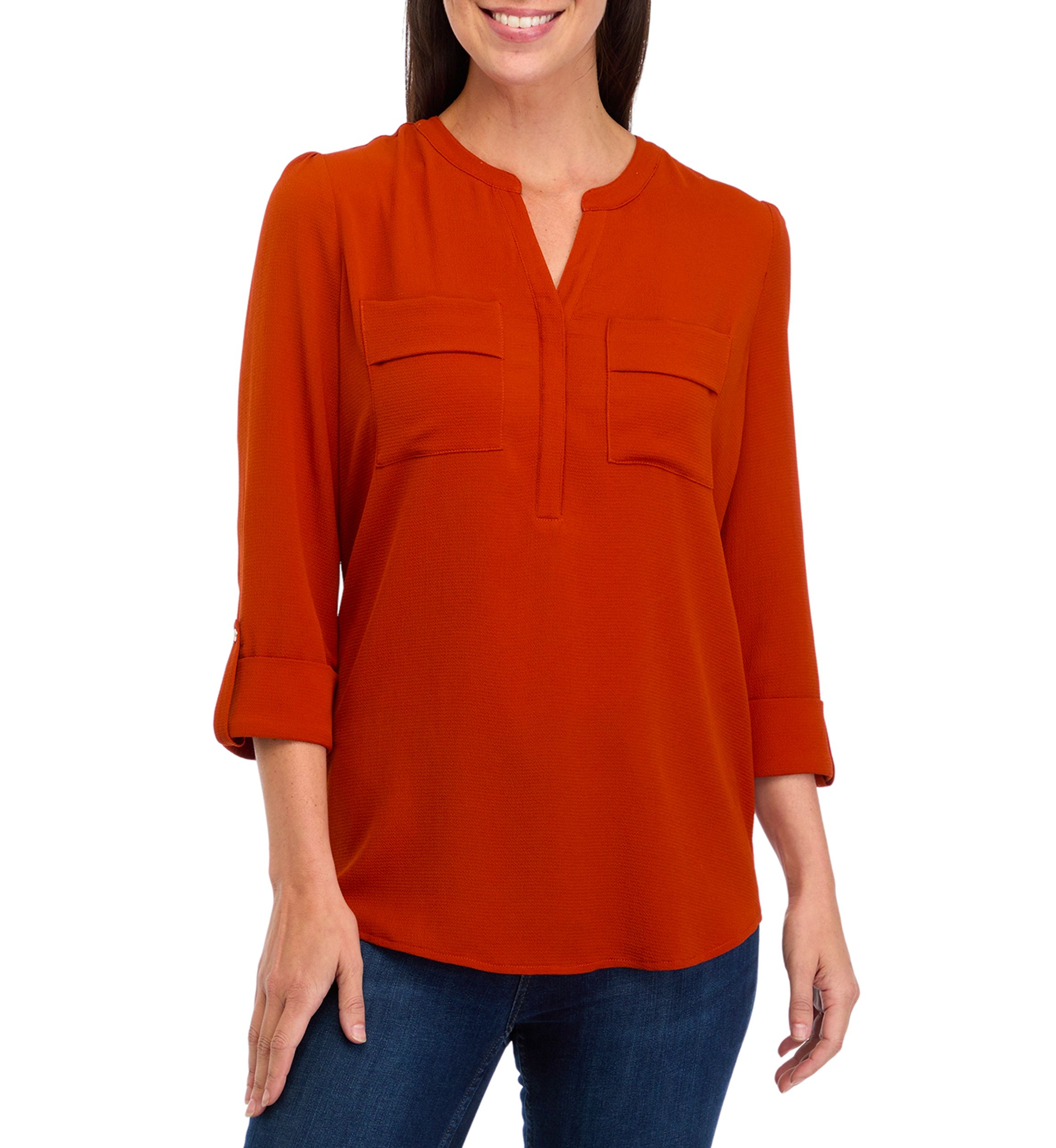 Womens 3/4 Sleeve Hidden Placket Henley Shirt