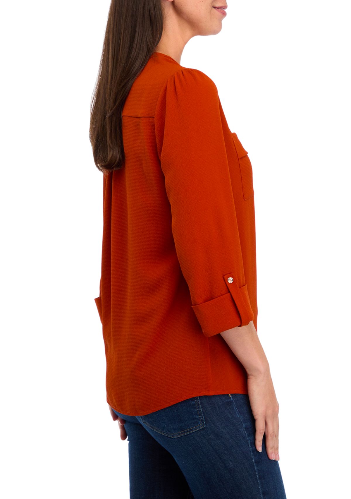 Womens 3/4 Sleeve Hidden Placket Henley Shirt