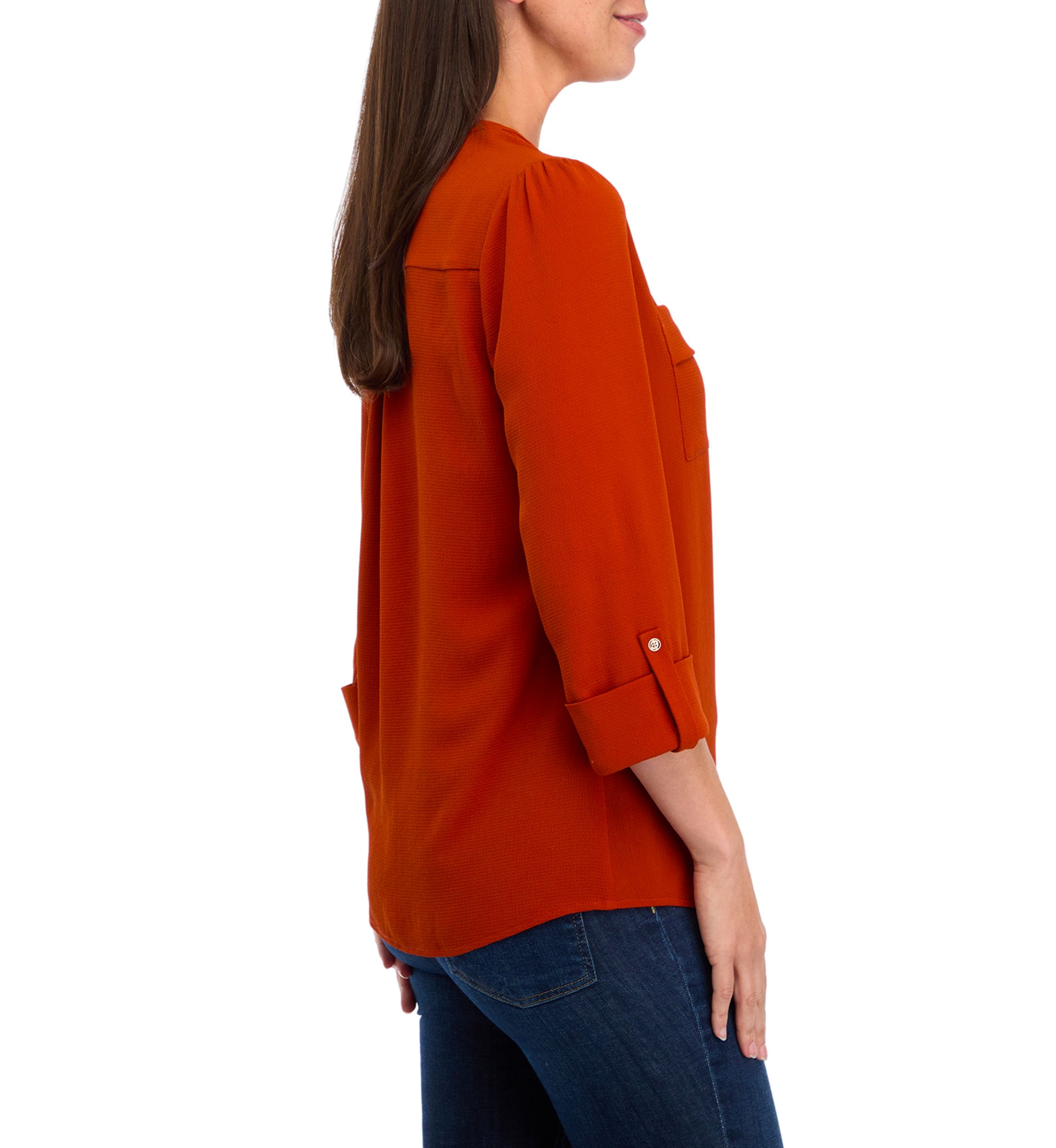Womens 3/4 Sleeve Hidden Placket Henley Shirt