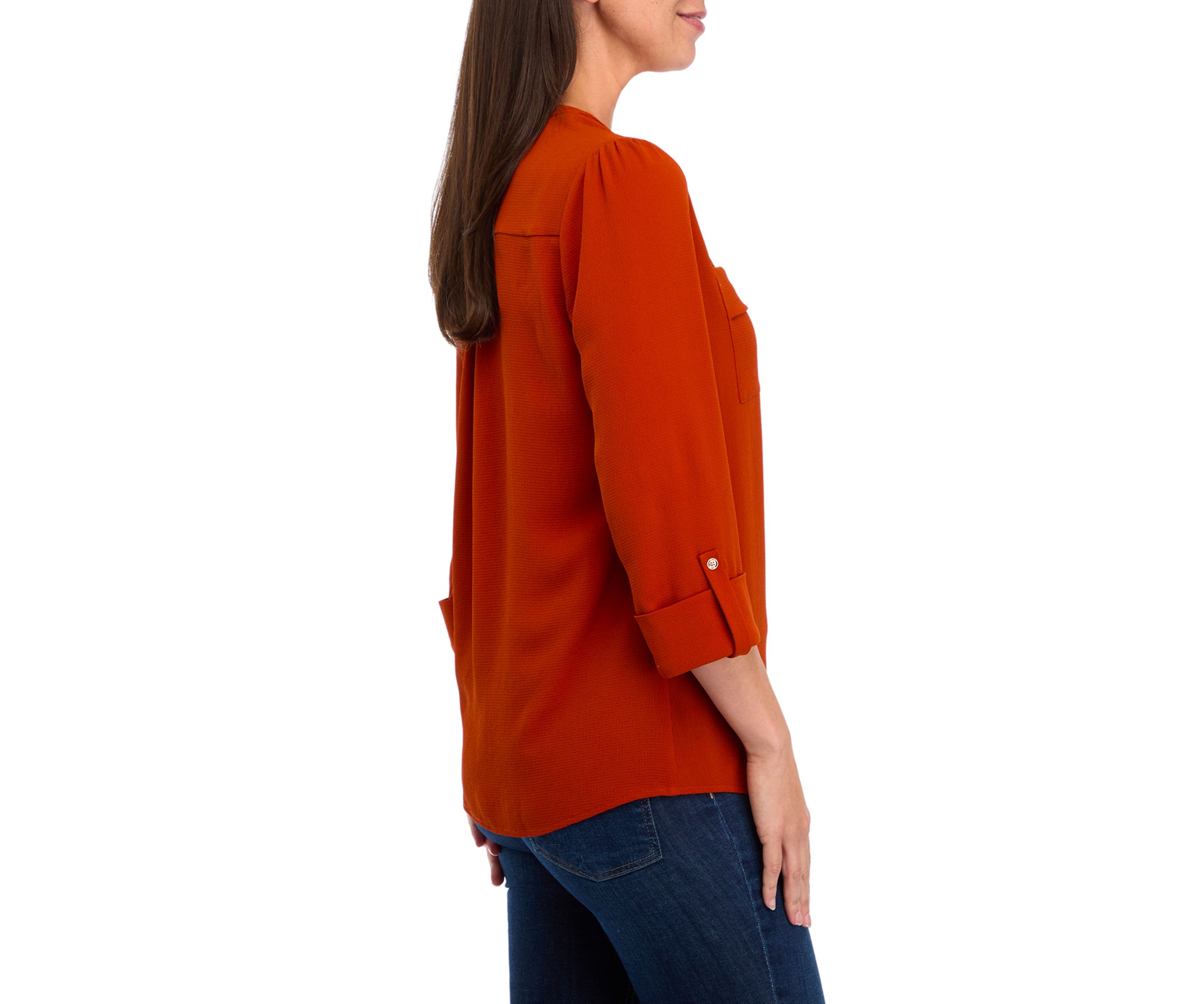 Womens 3/4 Sleeve Hidden Placket Henley Shirt
