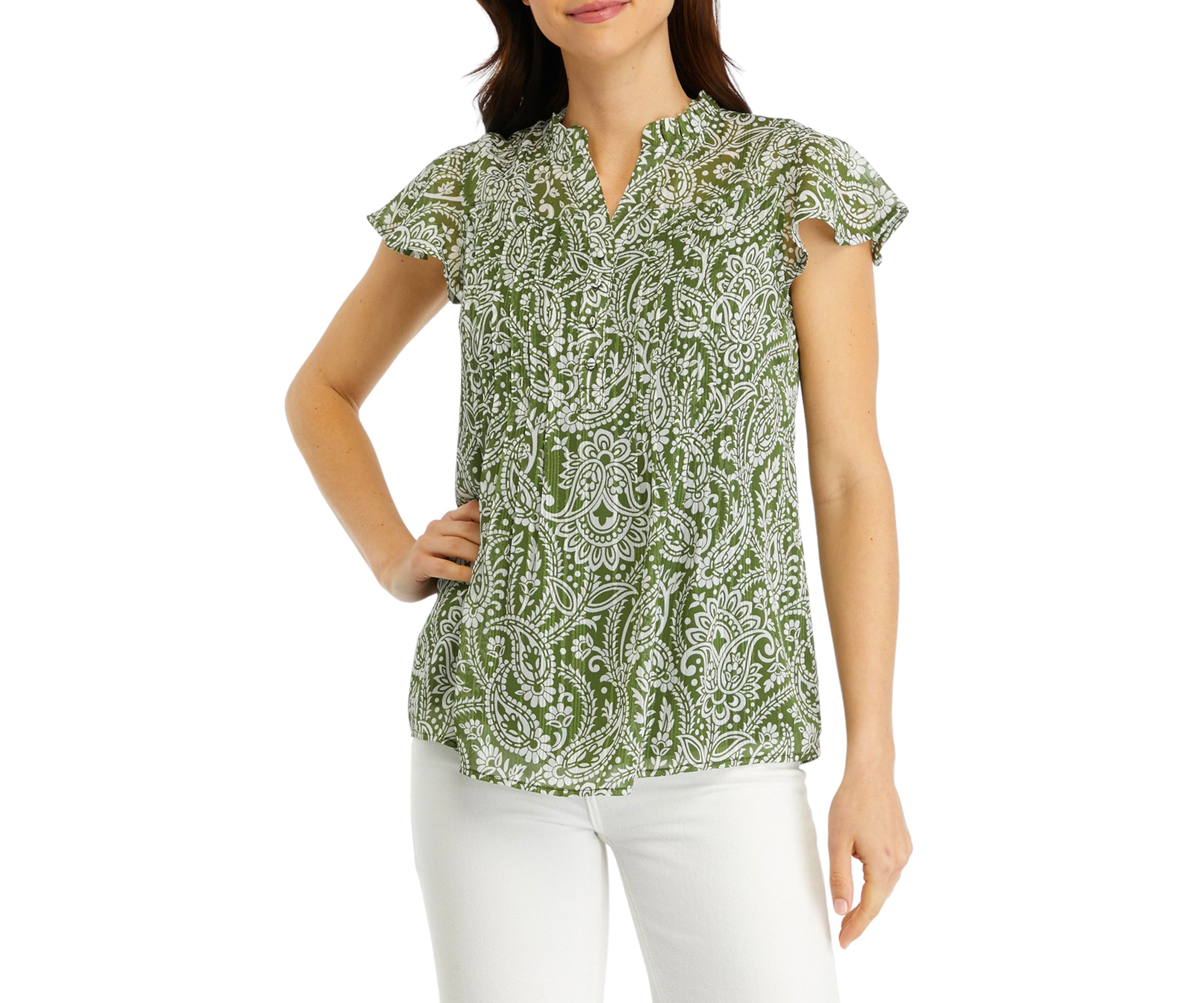 Womens Flutter Sleeve Chiffon Blouse