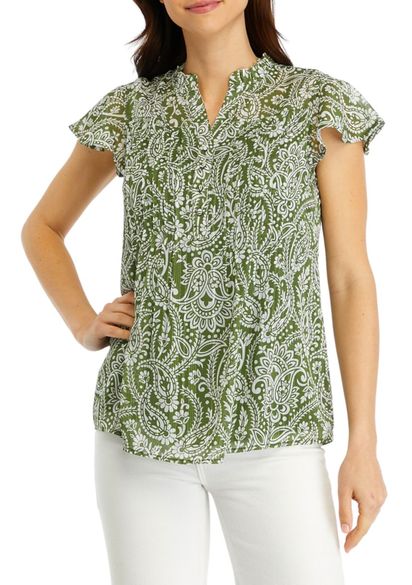Womens Flutter Sleeve Chiffon Blouse