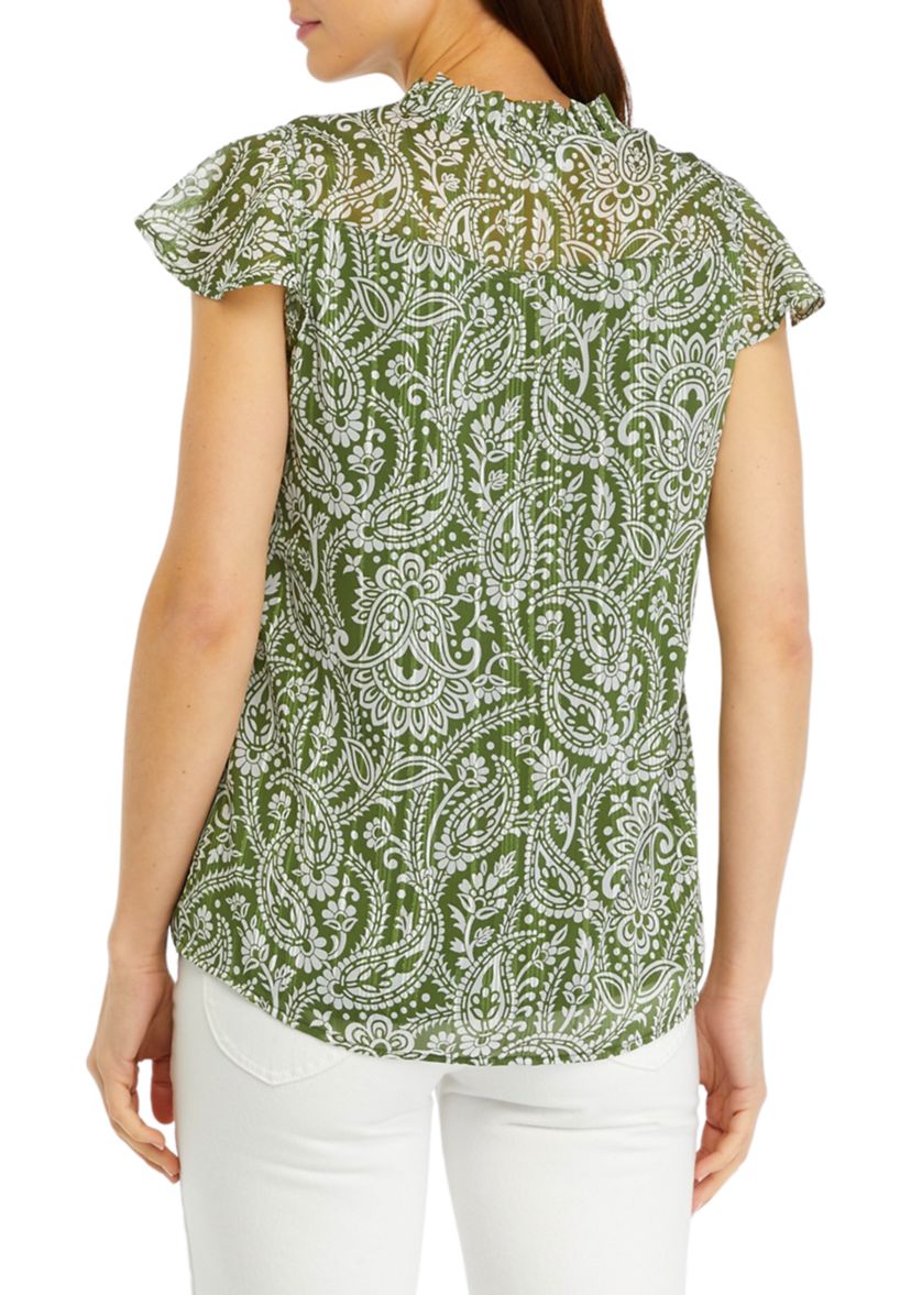 Womens Flutter Sleeve Chiffon Blouse