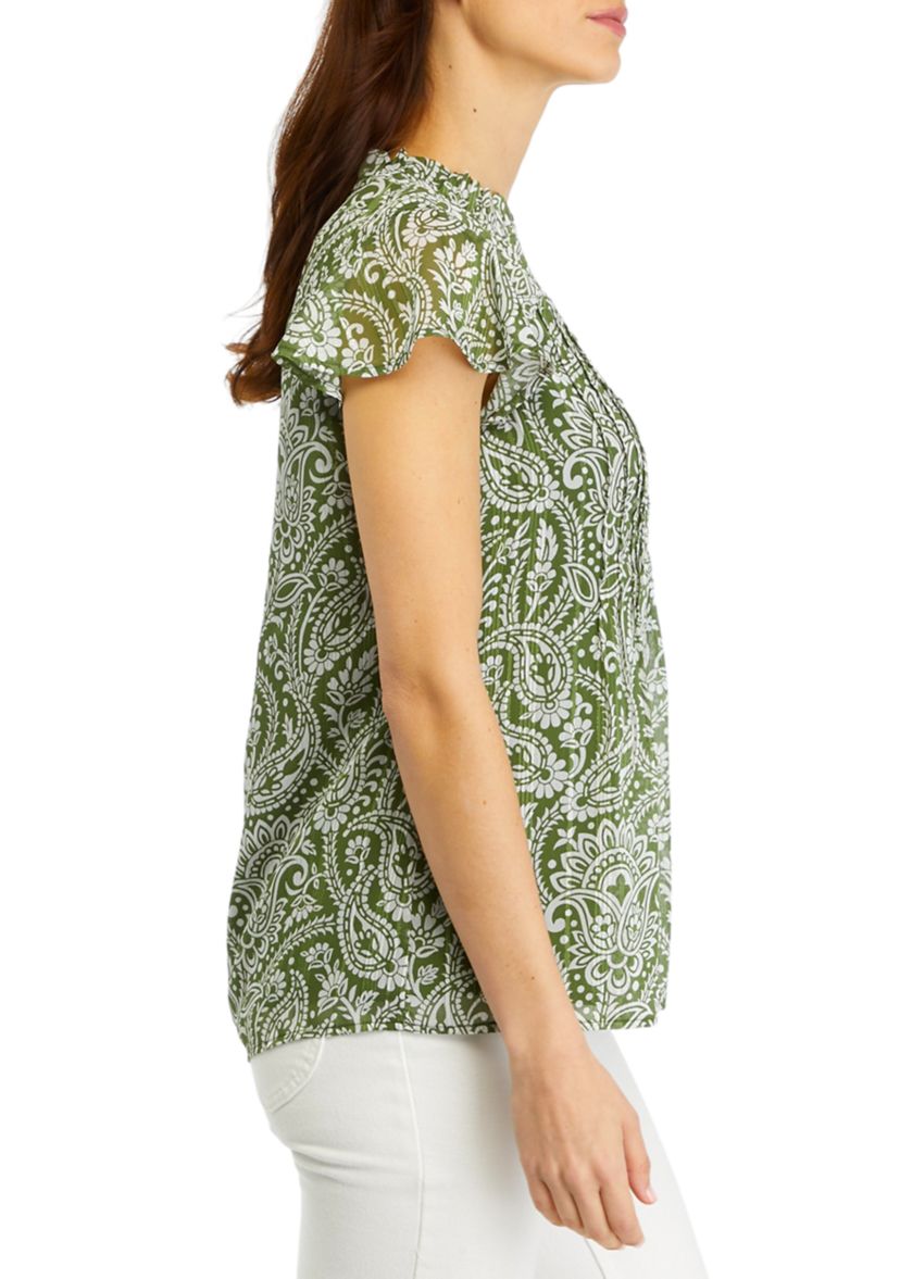 Womens Flutter Sleeve Chiffon Blouse