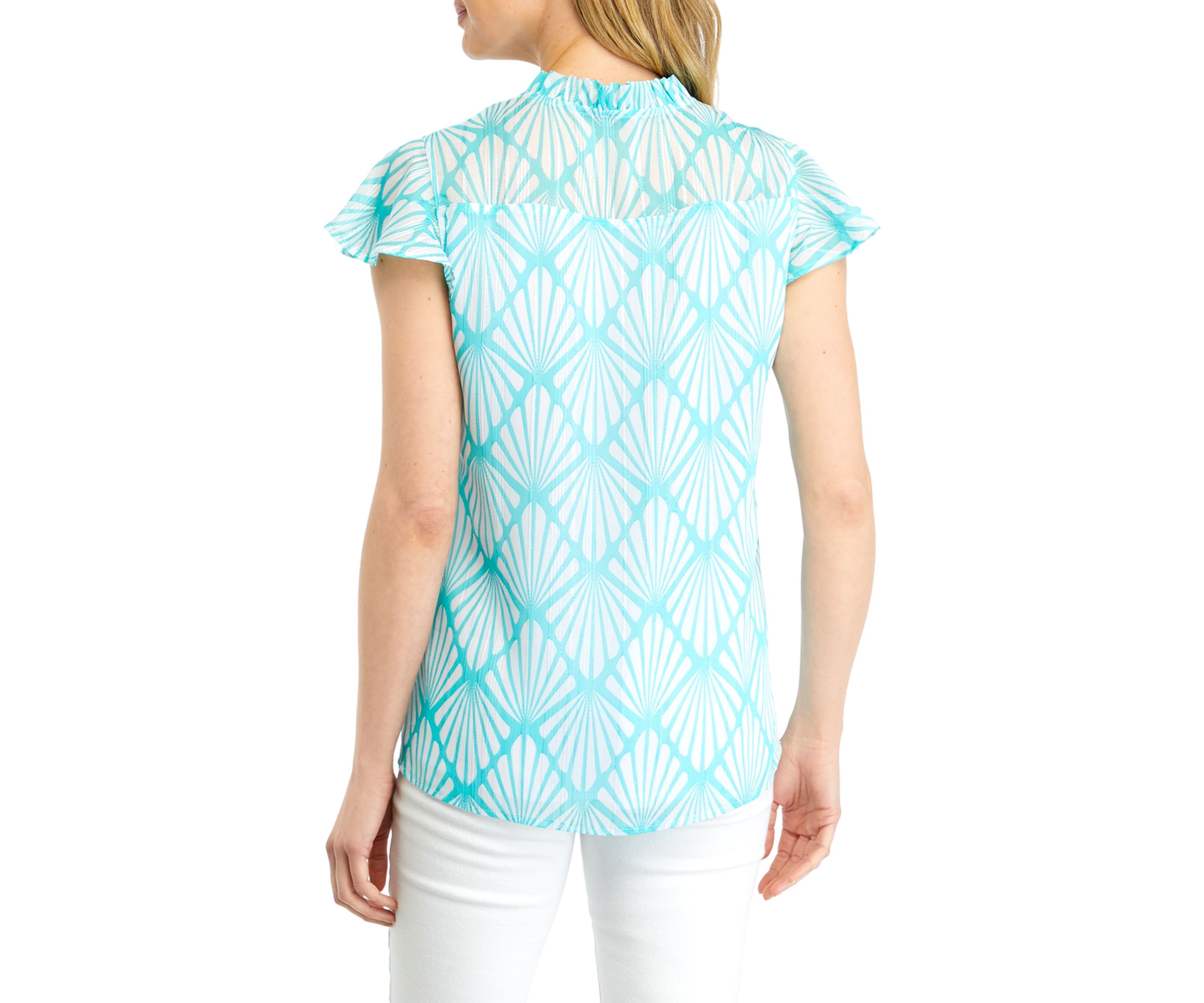 Womens Printed Flutter Sleeve Chiffon Blouse