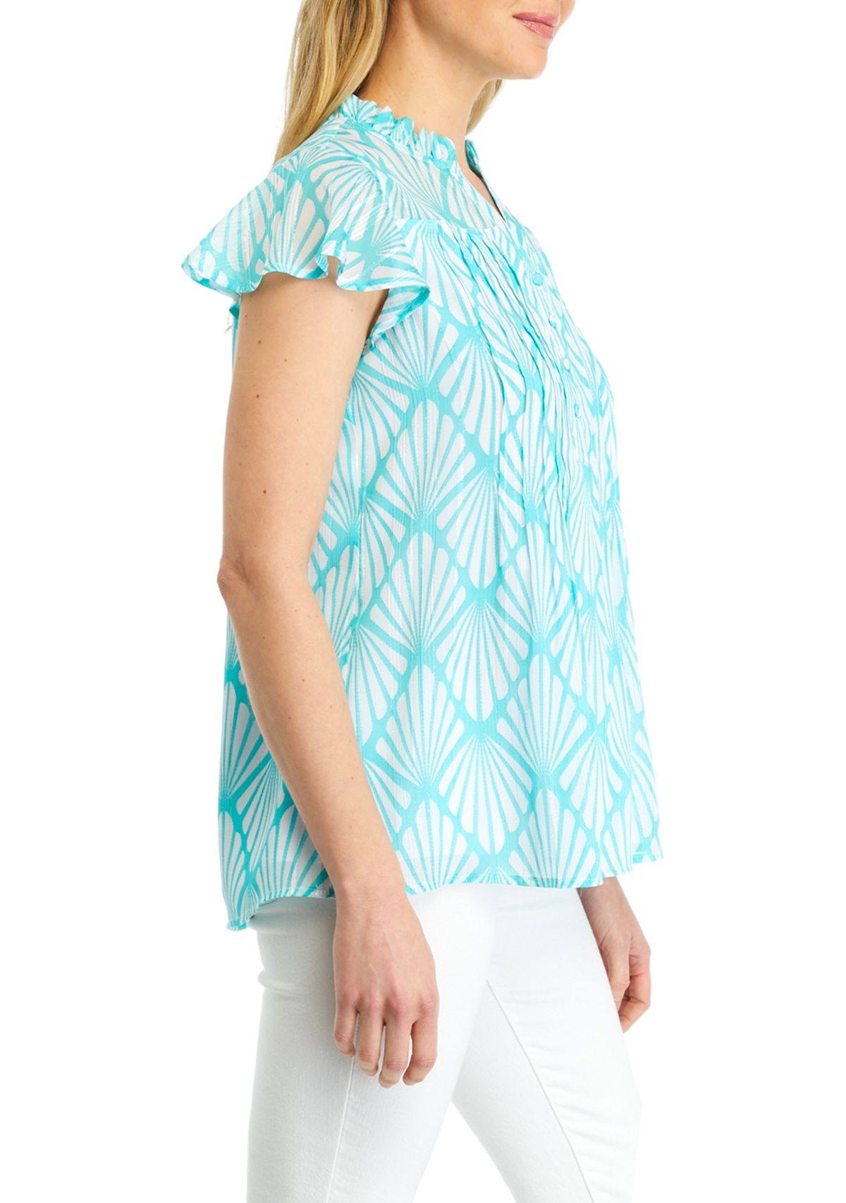 Womens Printed Flutter Sleeve Chiffon Blouse