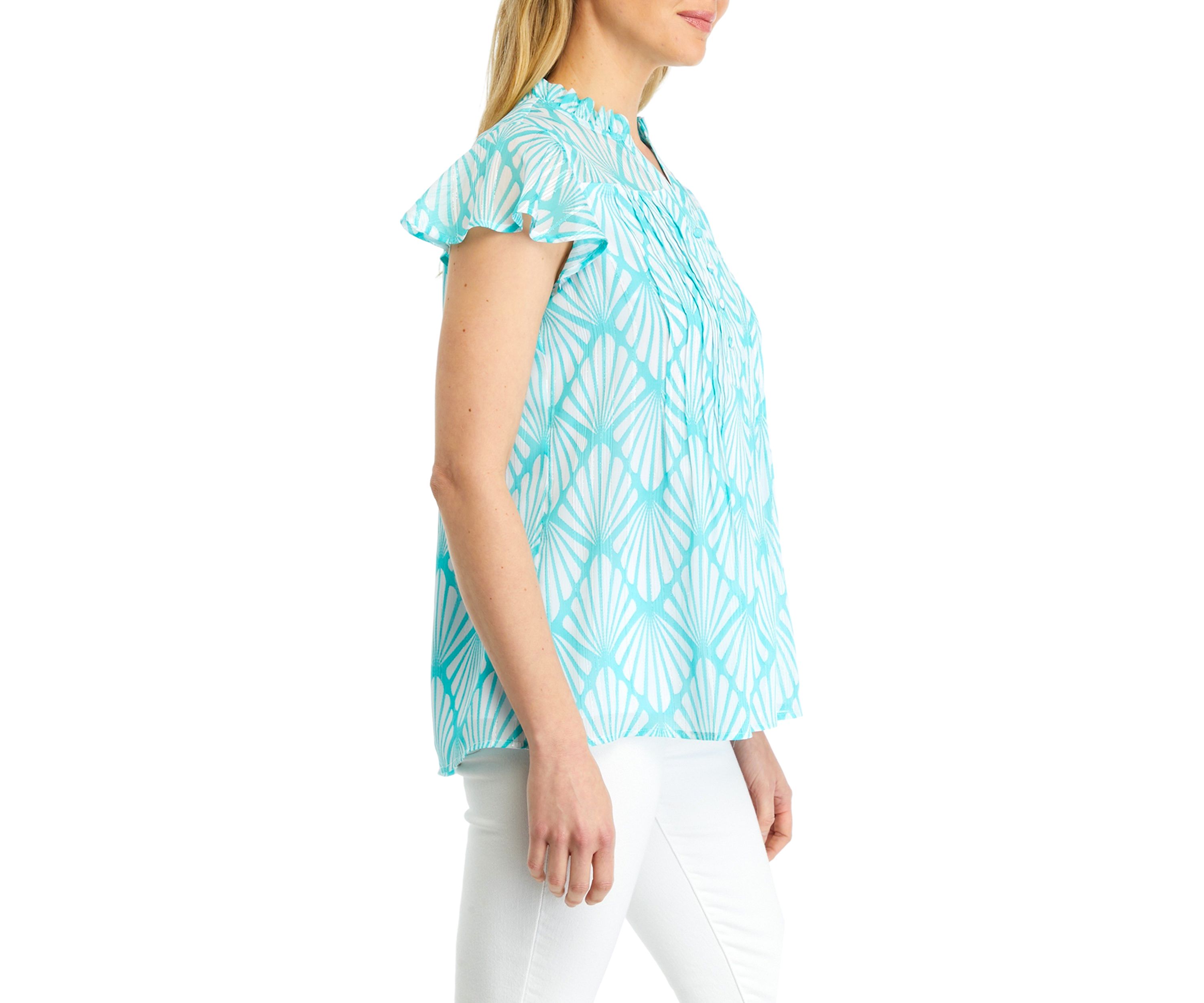 Womens Printed Flutter Sleeve Chiffon Blouse