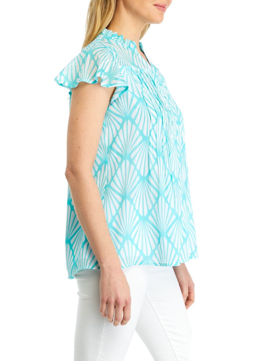 Womens Printed Flutter Sleeve Chiffon Blouse