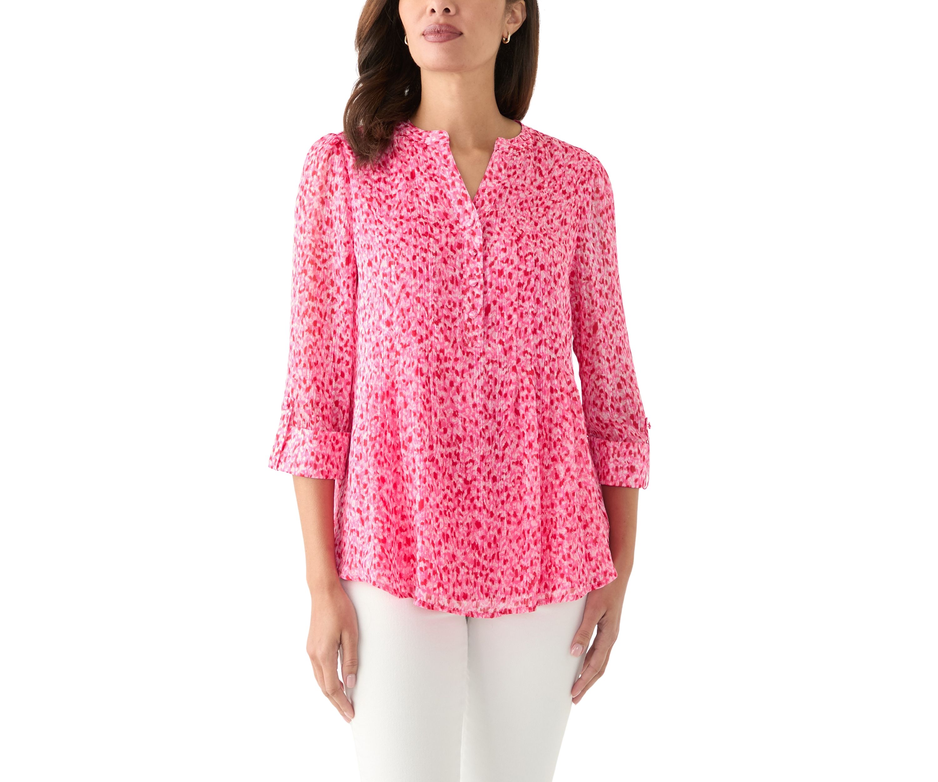 Womens 3/4 Sleeve Chiffon Henley Top
