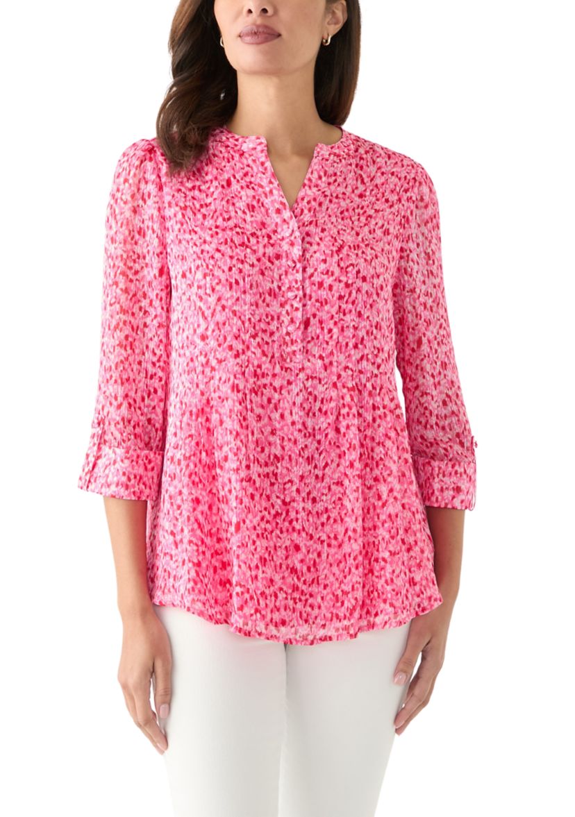 Womens 3/4 Sleeve Chiffon Henley Top